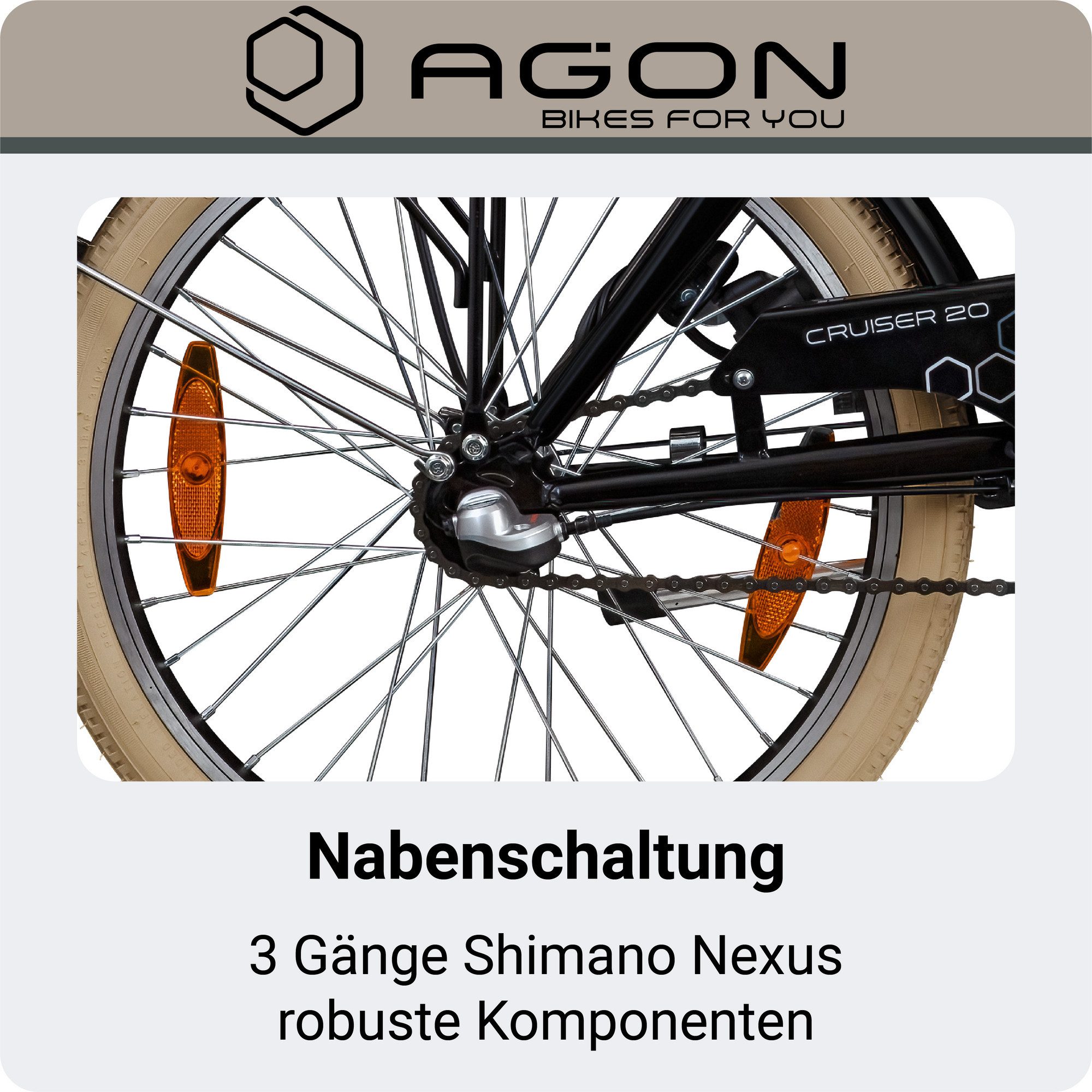 agon® Faltrad Cruiser, 3 Gang, Nabenschaltung, Faltrad Klappfahrrad Gepäckträger Beleuchtung Fahrrad 3-Gang