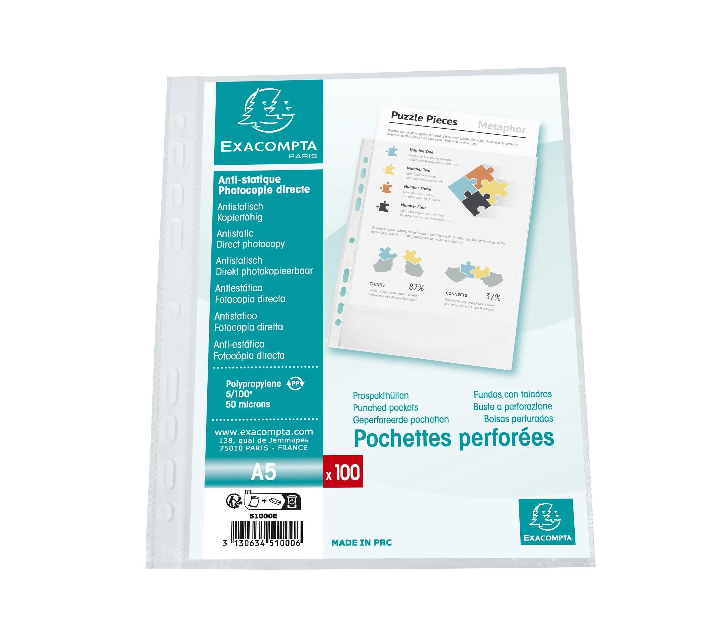 Prospekthülle 10x Pack 100 Prospekthüllen PP genarbt 50µ, A5, Kristall, 51000E