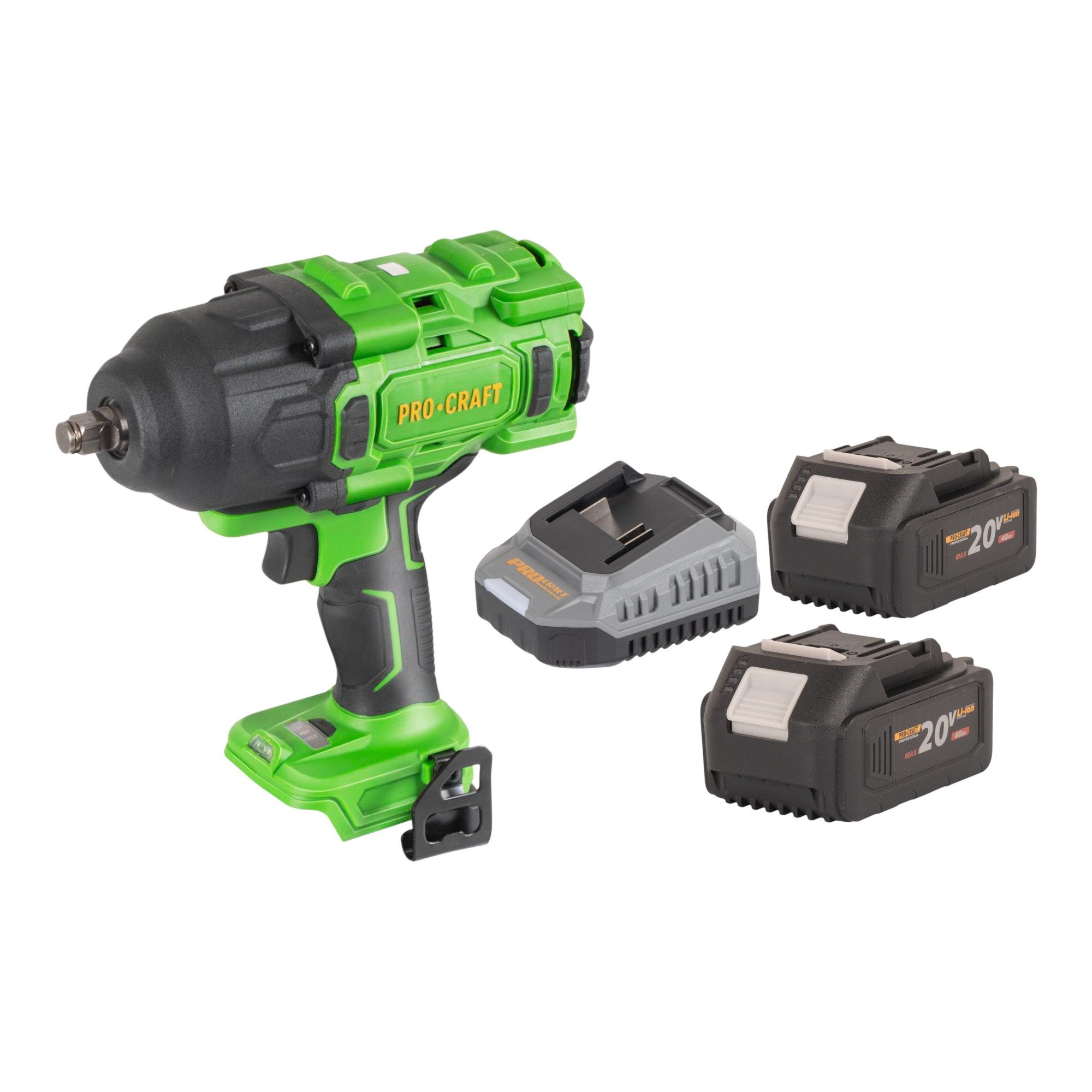 PRO CRAFT Akku-Schlagschrauber PWA80bb 20 V 1600 Nm 1/2" Brushless + 2x Akku 4,0 Ah + Ladegerät