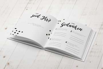 bigdaygraphix Notizbuch Hochzeits-Gästebuch Schwarz-Weiß 22x22 Quadrat, Fragen, Vorgefertigte Fragen für besondere Einträge.