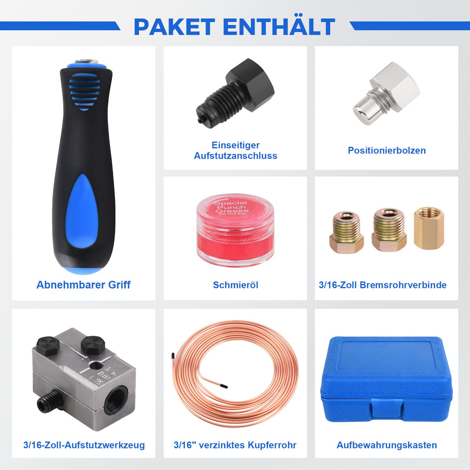 JOYOLEDER Bördelgerät Bremsleitung Bördelgerät für DIN Bördelungen, 4,75 mm, (Universal-Bremsleitungs-Bördelgerät-Satz, 7,62m Ø4,75mm Bremsleitung, mit 16 Anschlüssen+5 Verbinder), für Brems- Bzw Hydraulikleitungen Verwendet