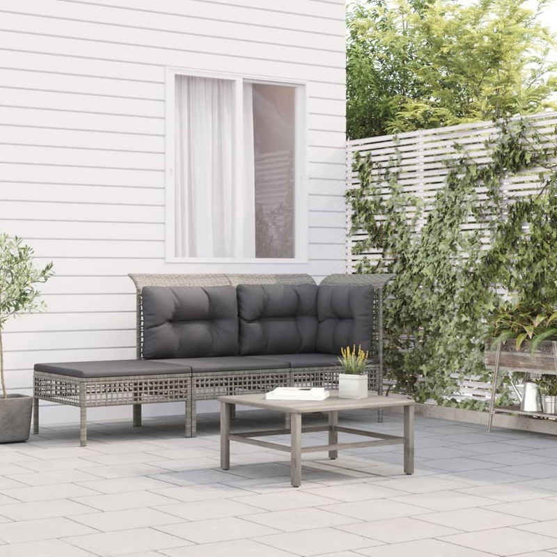 vidaXL Gartenlounge-Set 3-tlg. Garten-Lounge-Set mit Kissen Grau Poly Rattan, (1-tlg)