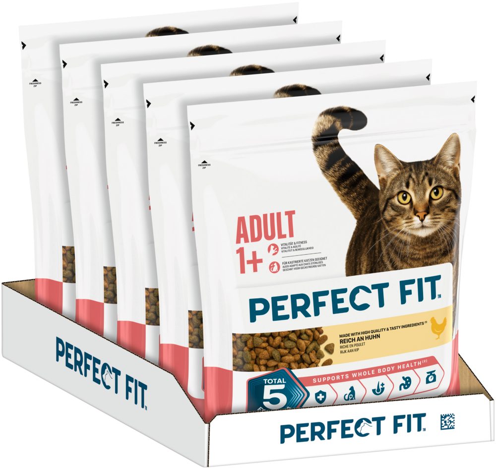 Perfect Fit PERFECT FIT™ Katze Beutel Adult 1+ mit Huhn 5 x 1,4kg, Trockenfutter für: Katze