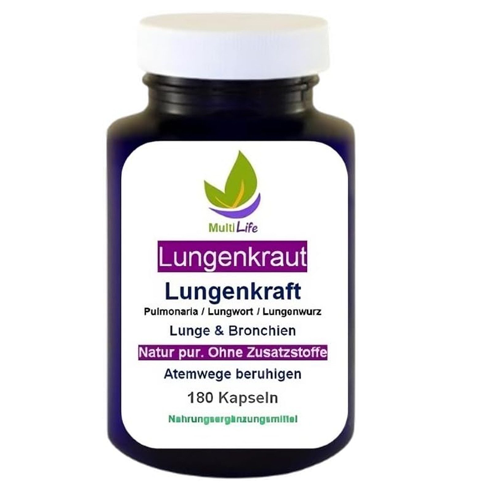 MultiLife Lungenkraut Lungenwurz (Pulmonaria) ohne Zusatzstoffe Kapseln, 1 er Dose à 180 St., 88 g, Art. 27380-180