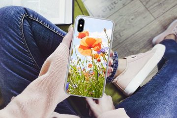 MuchoWow Handyhülle Blumen - Mohn - Frühling - Natur - Rot - Blau, Handyhülle Apple iPhone X/10, Smartphone-Bumper, Print, Handy