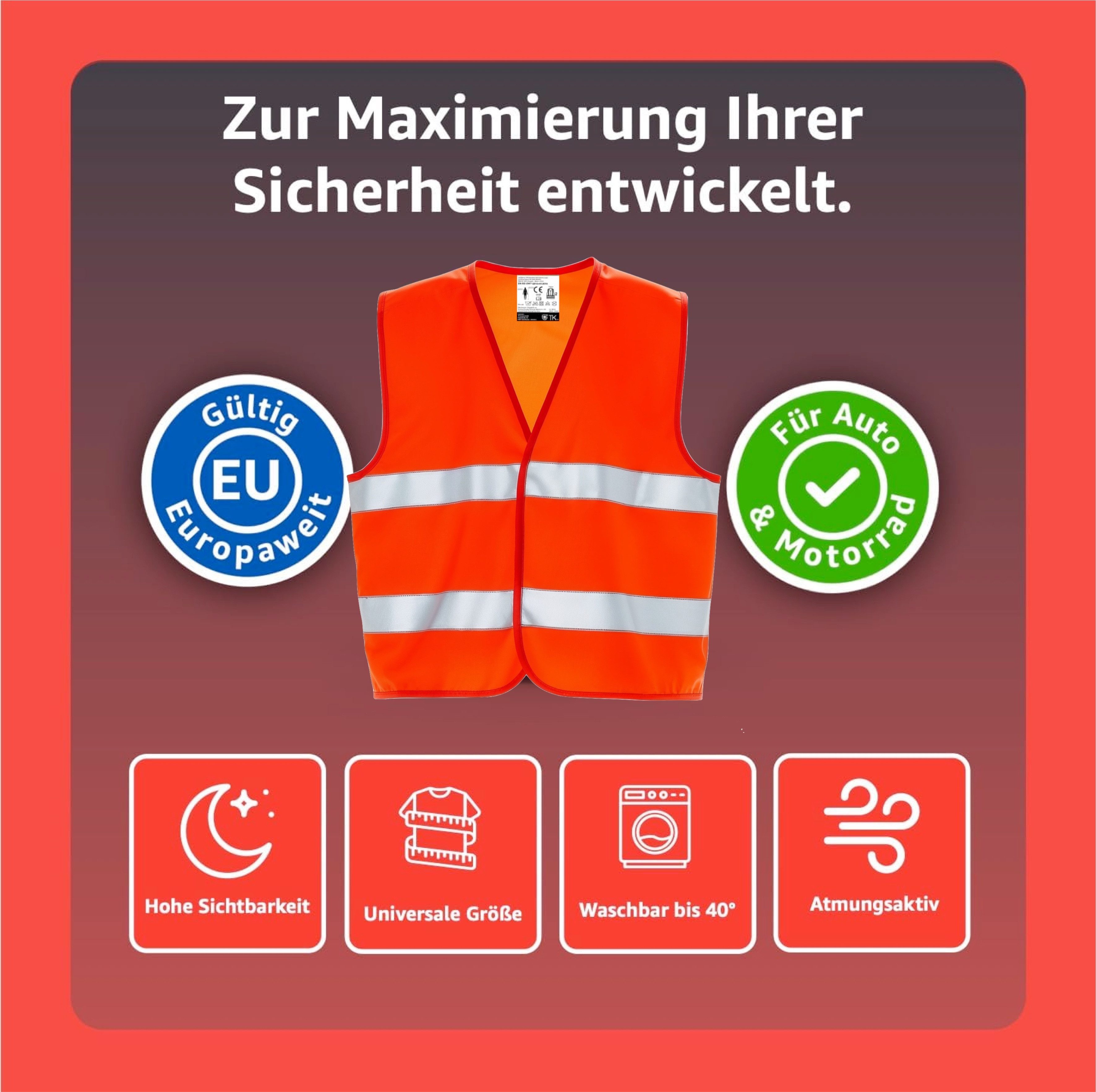POWR Car Warnweste 4X Warnwesten Auto 2026: Sicherheitsweste ISO20471 (4er günstig online kaufen
