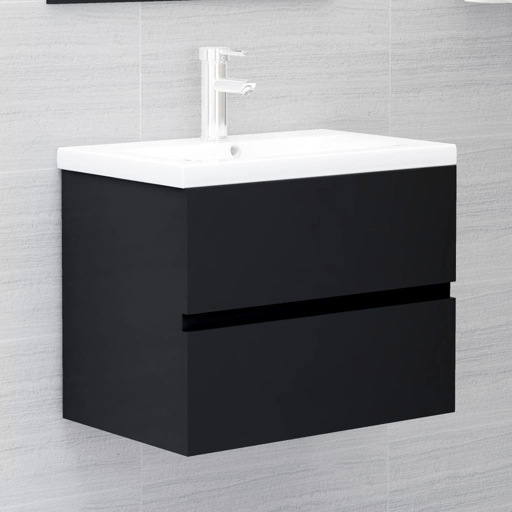 vidaXL Badezimmerspiegelschrank Waschbeckenunterschrank mit Einbaubecken Schwarz Holzwerkstoff (1-St)