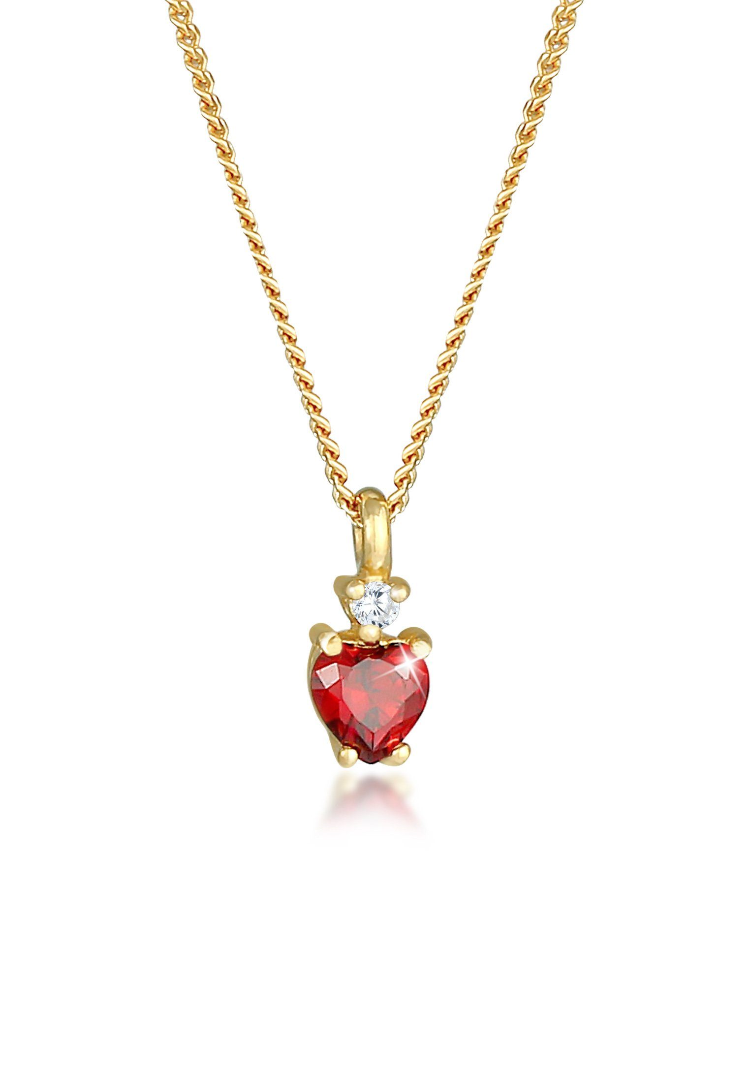 Elli Kette mit Anhänger Herz Zirkonia Solitär Funkelnd 925 Silber Vergoldet, Herz