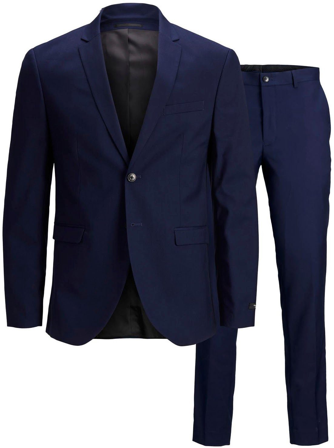 Jack & Jones Anzug JPRFRANCO Extra schmal, pflegeleicht, stilvoll mit fallendem Revers Materialmix aus Polyester, Viskose und Elasthan