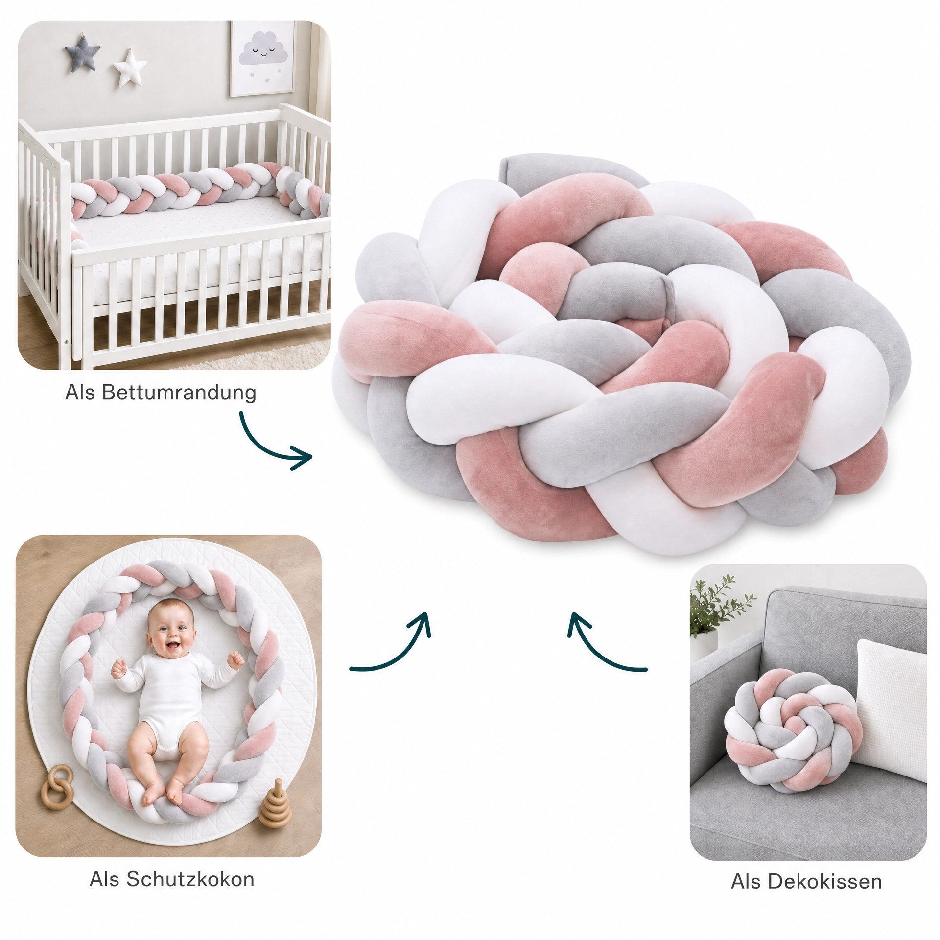 Nestchenschlange Bettschlange geflochten 210cm Nestchen Bettumrandung Babybett Zopf