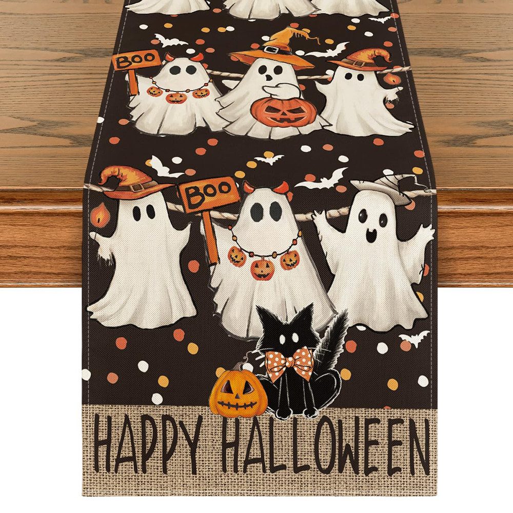 CLTYQ Tischläufer Halloween Tischläufer mit Geister-Kürbis günstig online kaufen