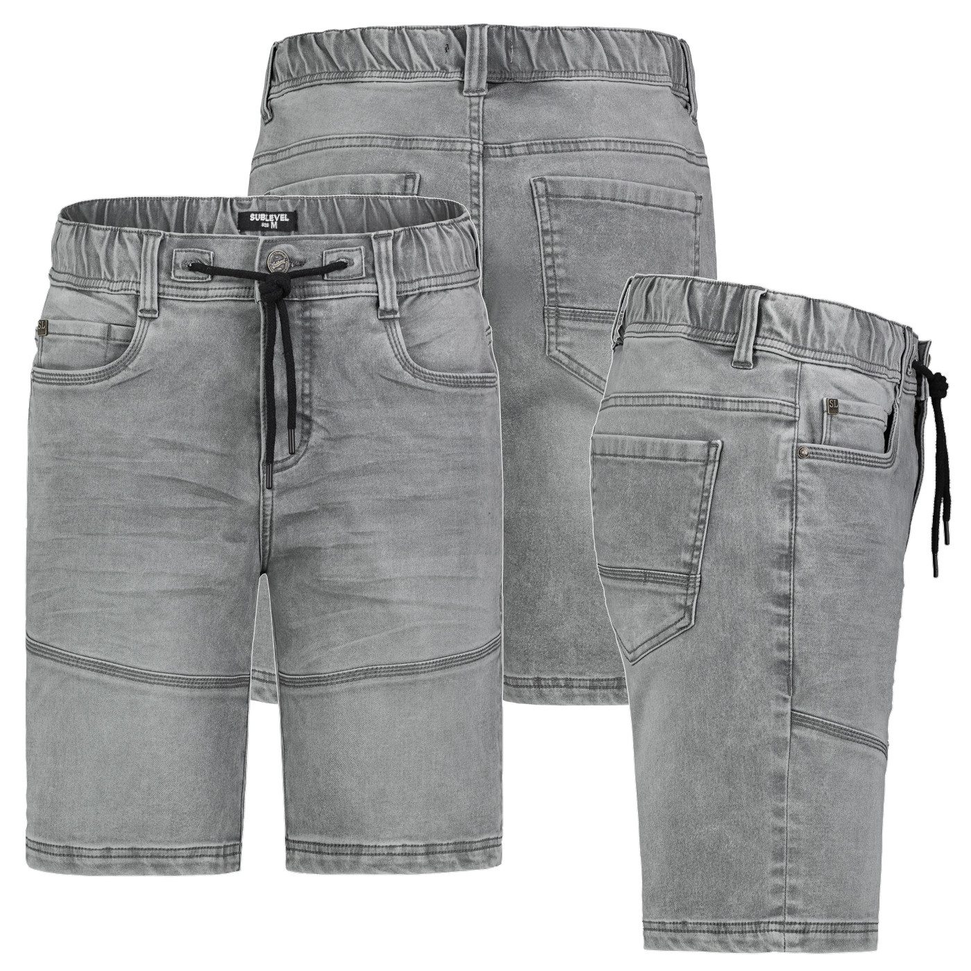 SUBLEVEL Jeansshorts Cargo mit Kontrastnähten Denim Pull On Denim Shorts