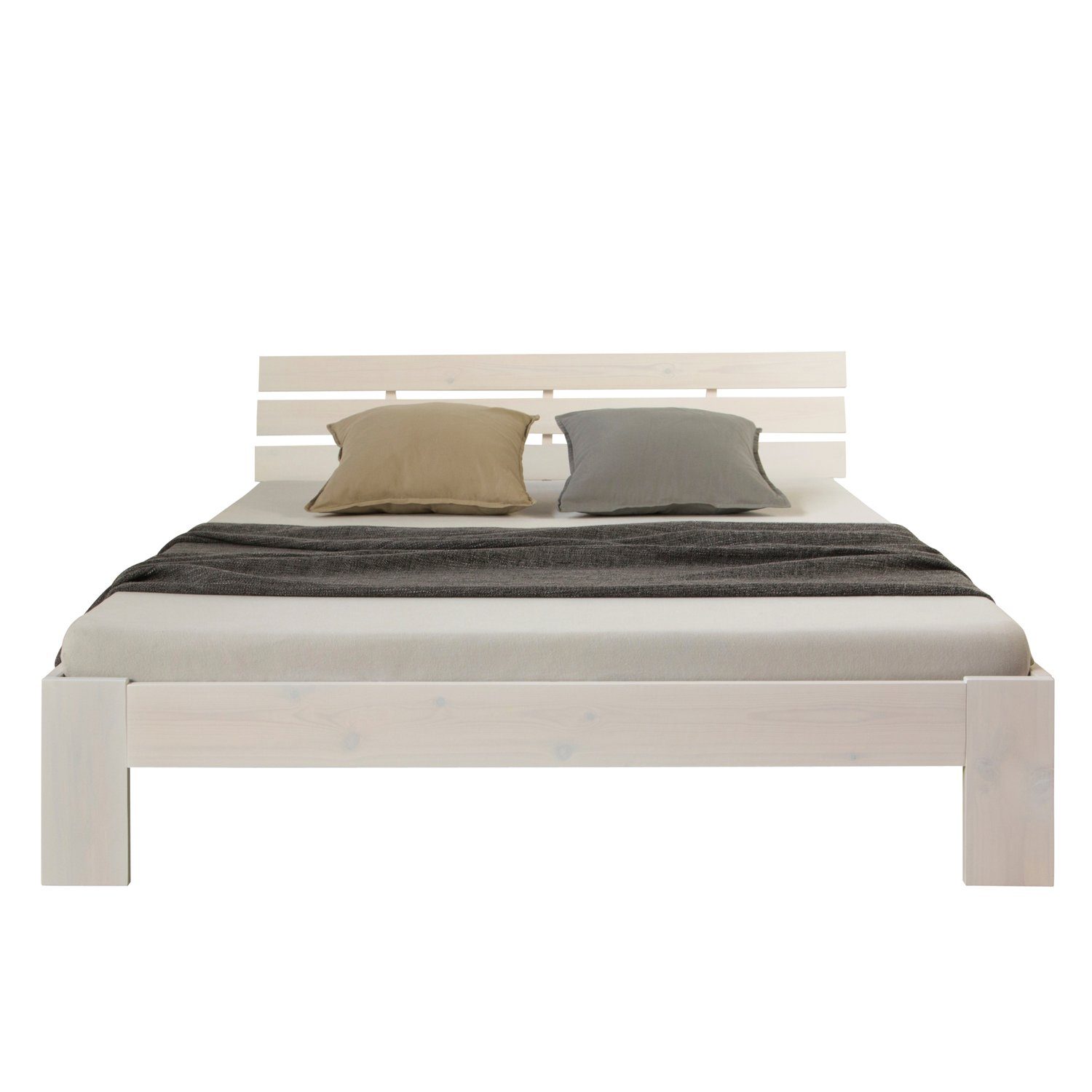 Homestyle4u Holzbett 90x200 120x200 140x200 160x200 180x200 Doppelbett Kopfteil Lattenrost (Set, mit Lattenrost, Weiß), 160x200, modern, stabil