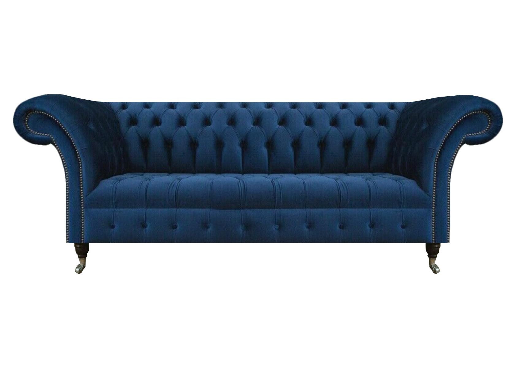 Xlmoebel Chesterfield-Sofa Dunkelblaue Chesterfield Couch mit Knopfheftung und Holzfüßen, Hergestellt in Europa