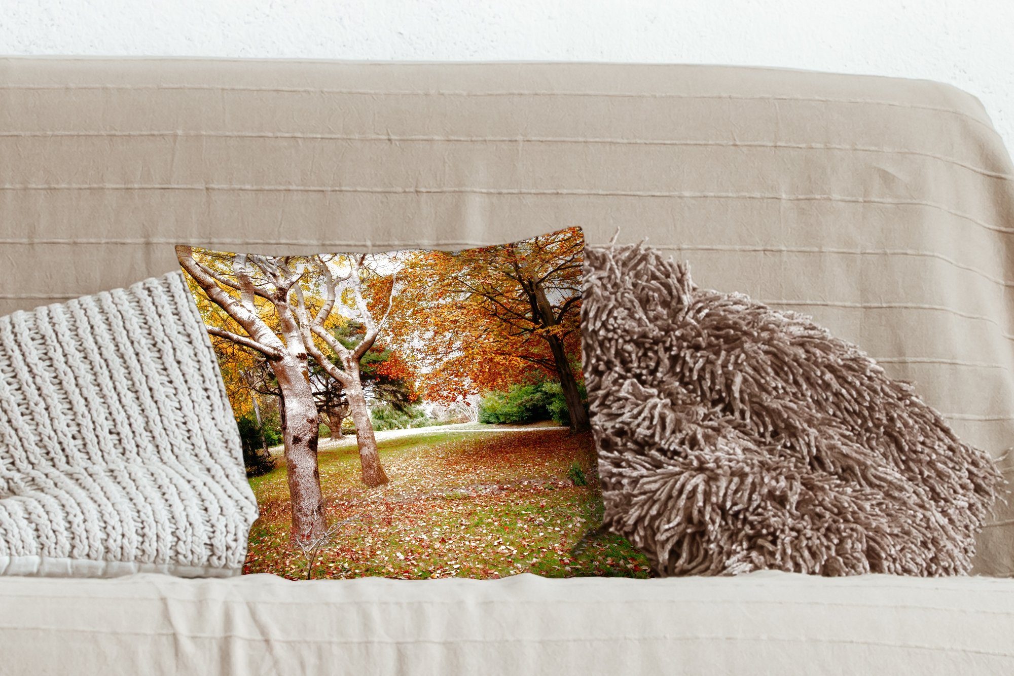 MuchoWow Dekokissen Herbst - Bäume - Füllung Zierkissen Laub Sofakissen mit Deko, - Wohzimmer, Natur, für Schlafzimmer