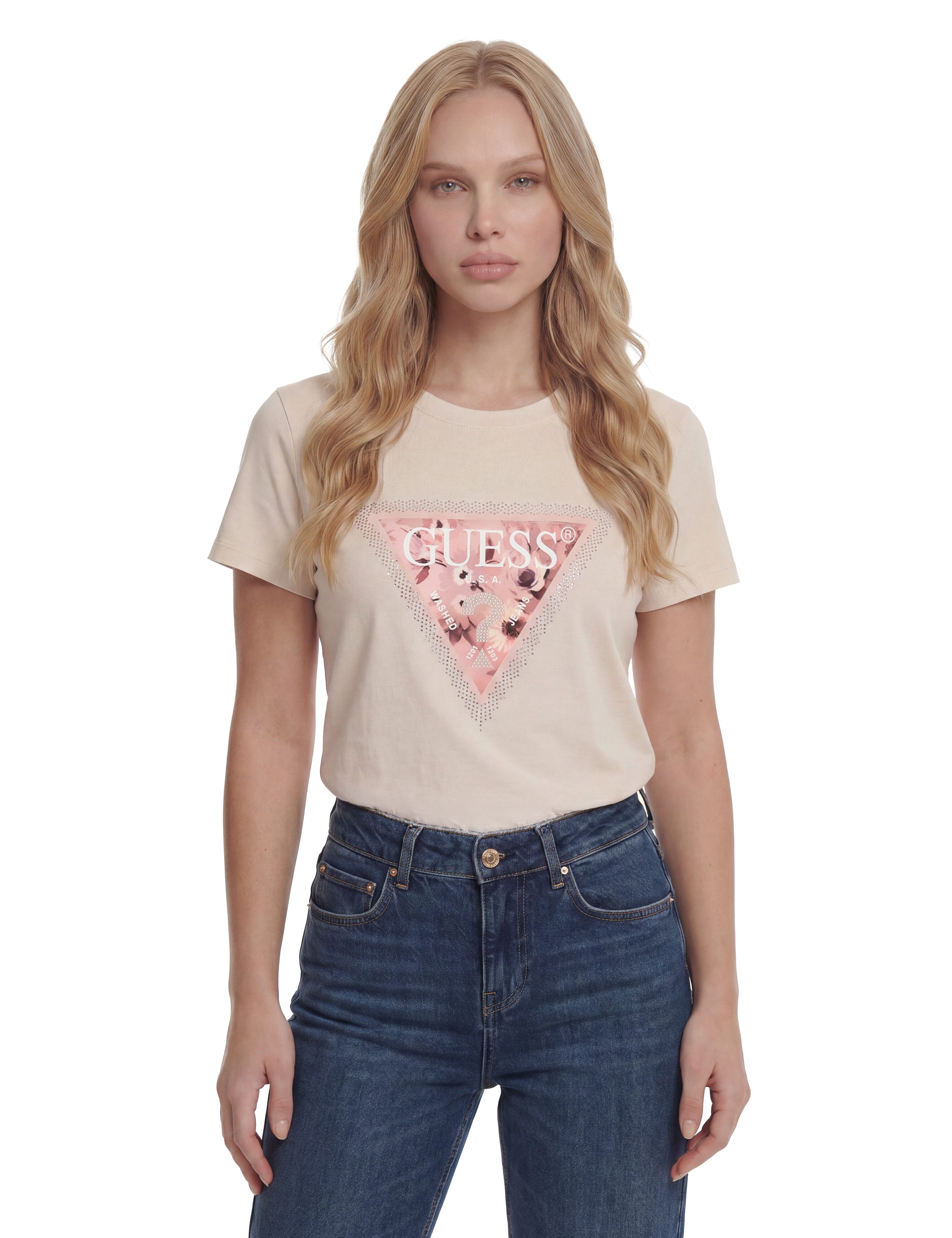 Guess T-Shirt SS CN COSMOS CANVAS TRIANGLE T mit Dreieckslogo, Slim Fit