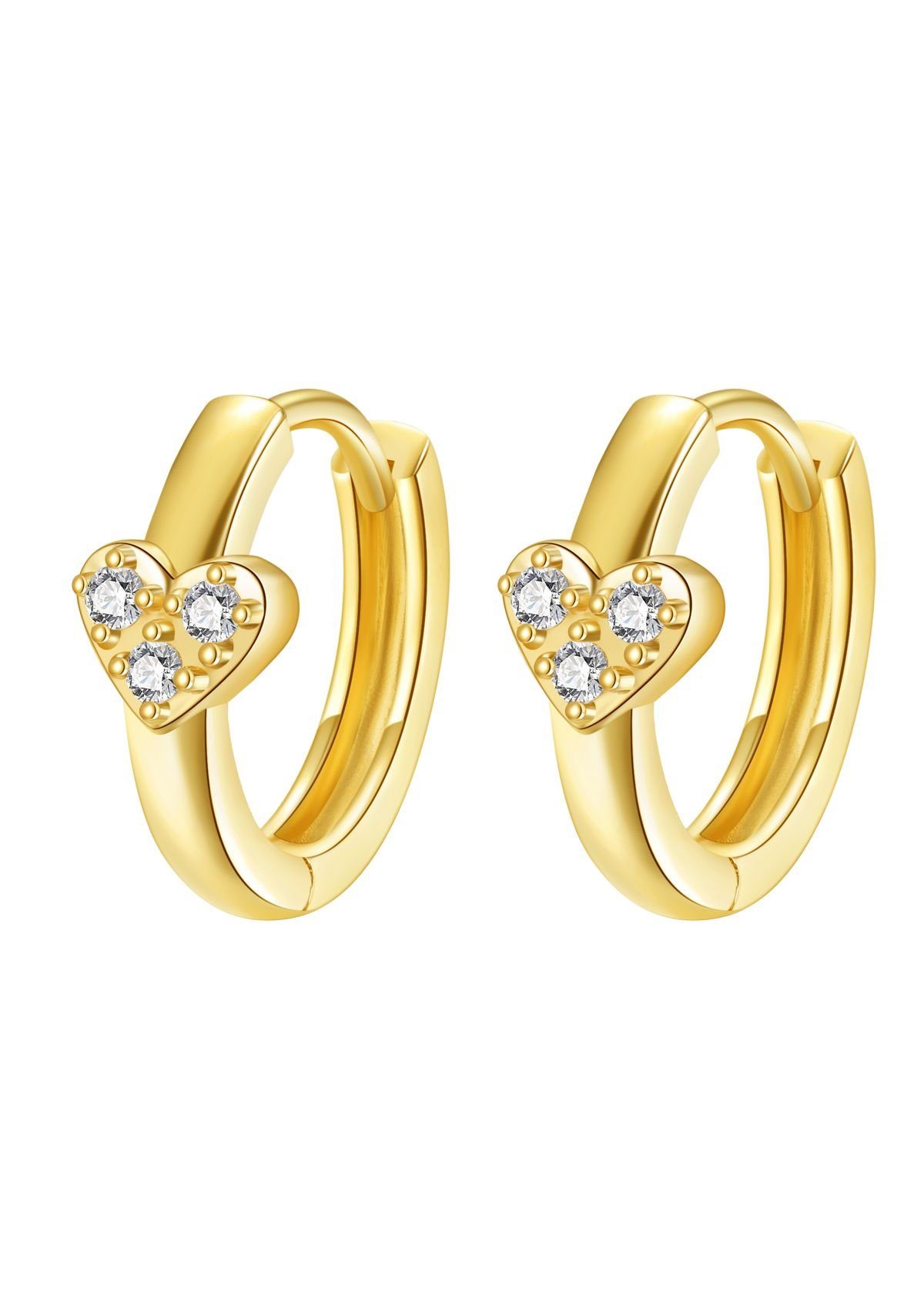 Dear Me Paar Creolen Zirkon Herz für Damen 14K Massivgold, Kleine 585 Gelbg günstig online kaufen
