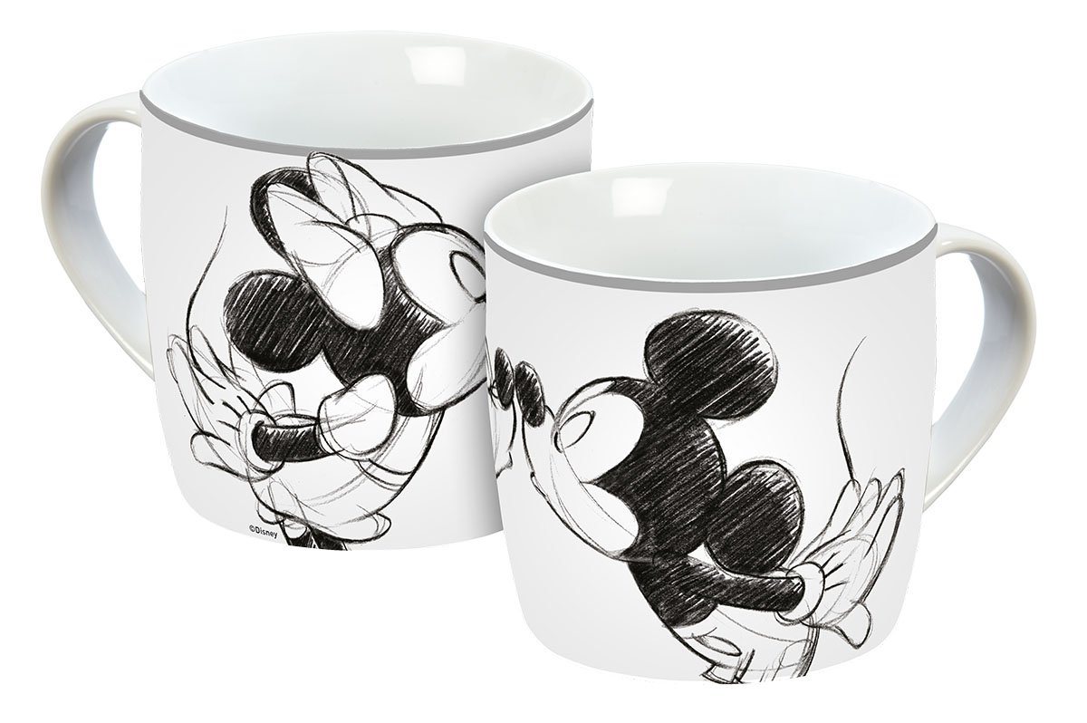 Geda Labels GmbH Tasse Mickey Kiss Sketch silbergrau, 1-tlg., Porzellan, Grau, 300 ml, spülmaschinengeeignet
