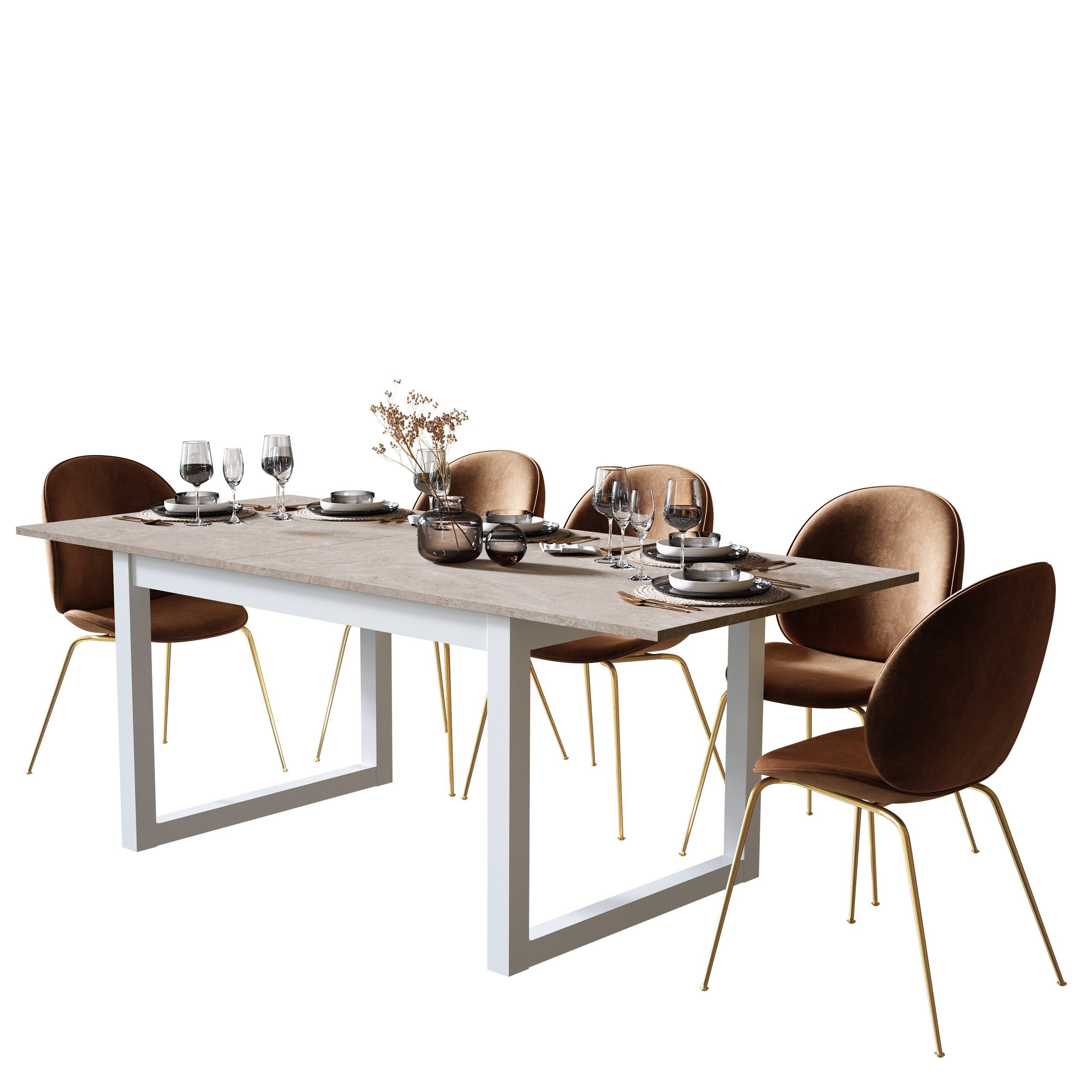 Newroom Esstisch Vincent, ausziehbar 160-200 cm inkl. Tischplatte in Weiß S günstig online kaufen