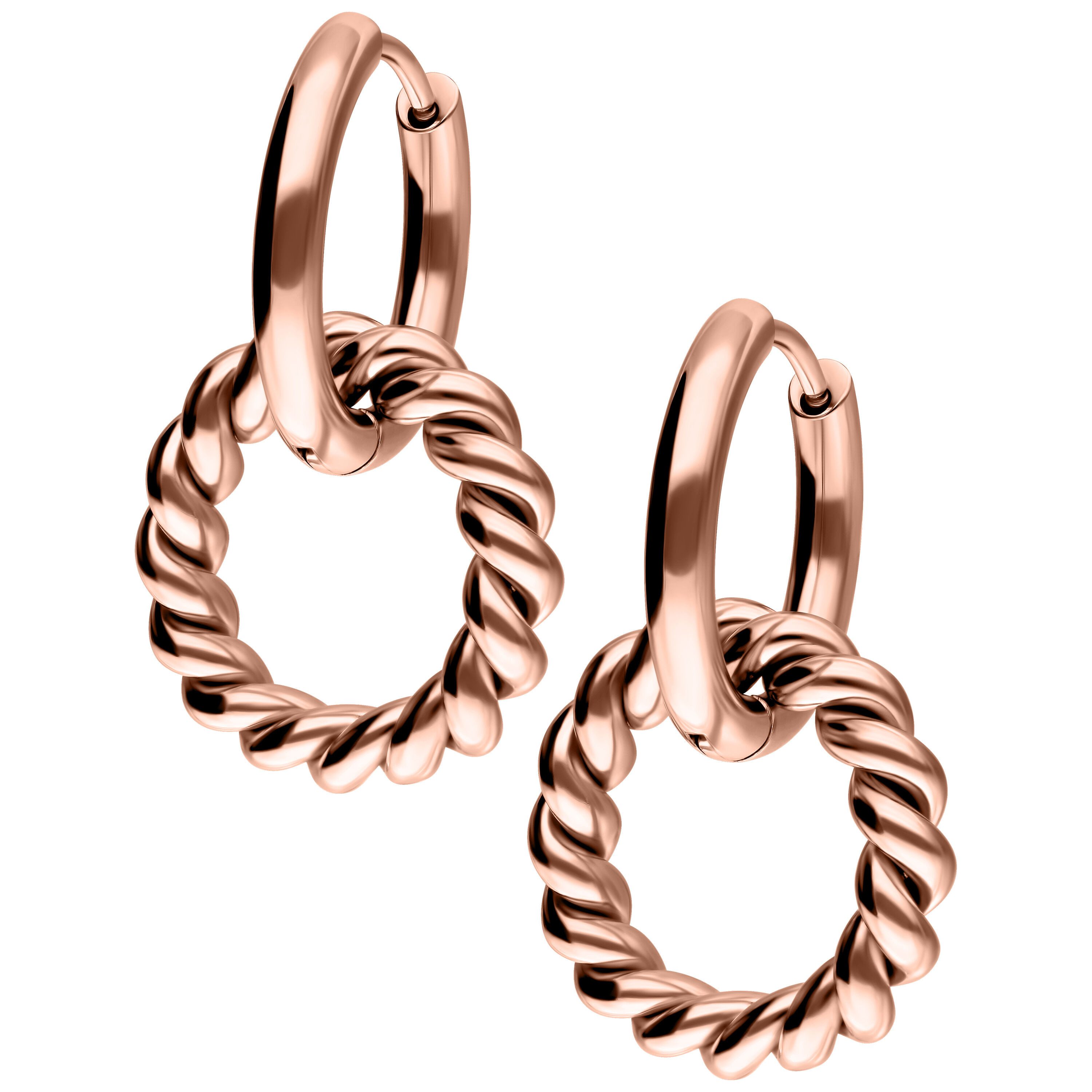Wildcat Paar Ohrhänger Twisted Circle Hoops - Roségold, Chirurgenstahl 316L - wasserfest, langlebig, hautverträglich