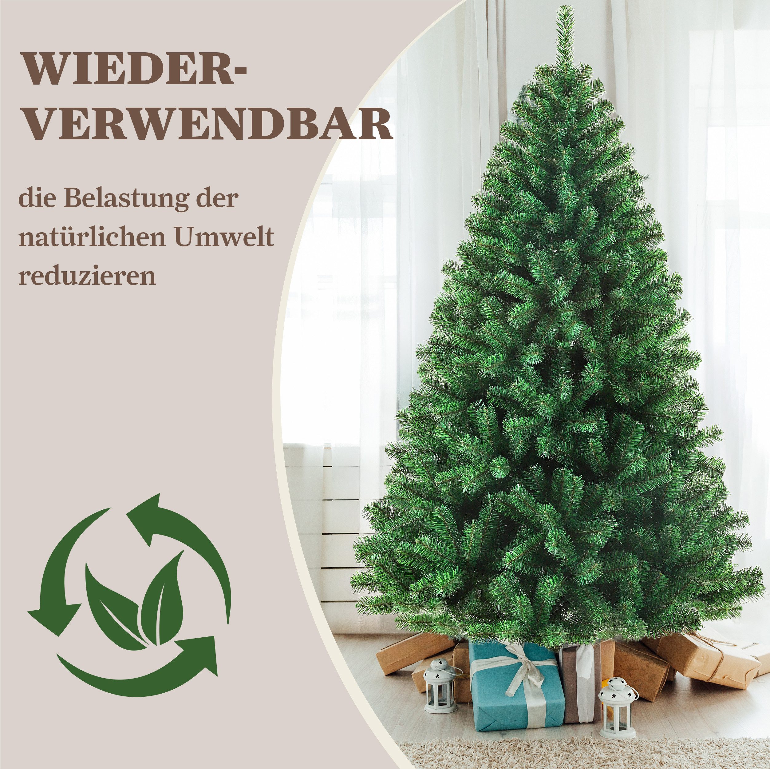 Sinaopus Künstlicher Weihnachtsbaum mit Beleuchtung, 180cm Weihnachstbaum aus PVC, Metallständer, Tannenbaum künstlich, schwer entflammbare, geruchlose PVC-Nade – Bild 4 von 5