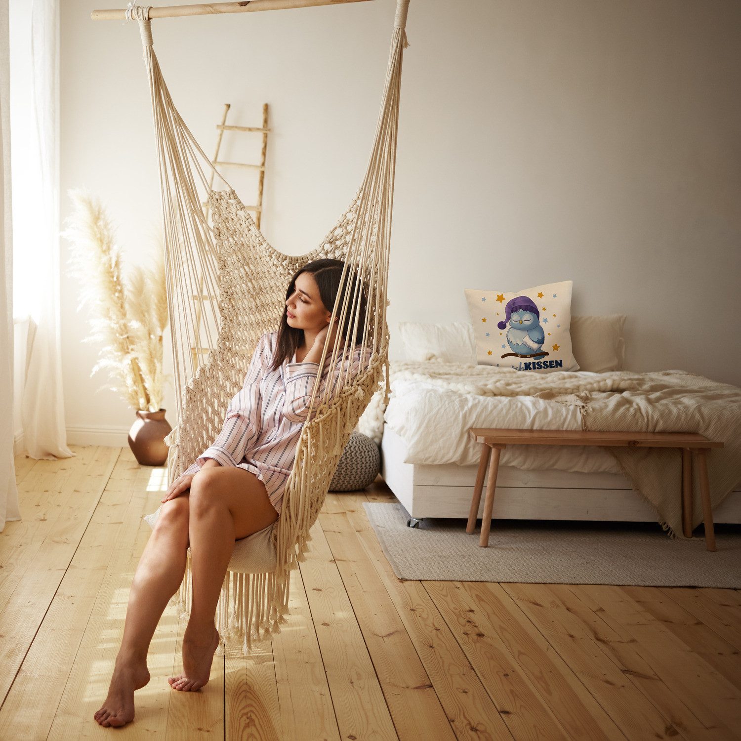 speecheese Dekokissen Schlafende Eule Kissen mit Leinenoptik Spruch Schnarc günstig online kaufen