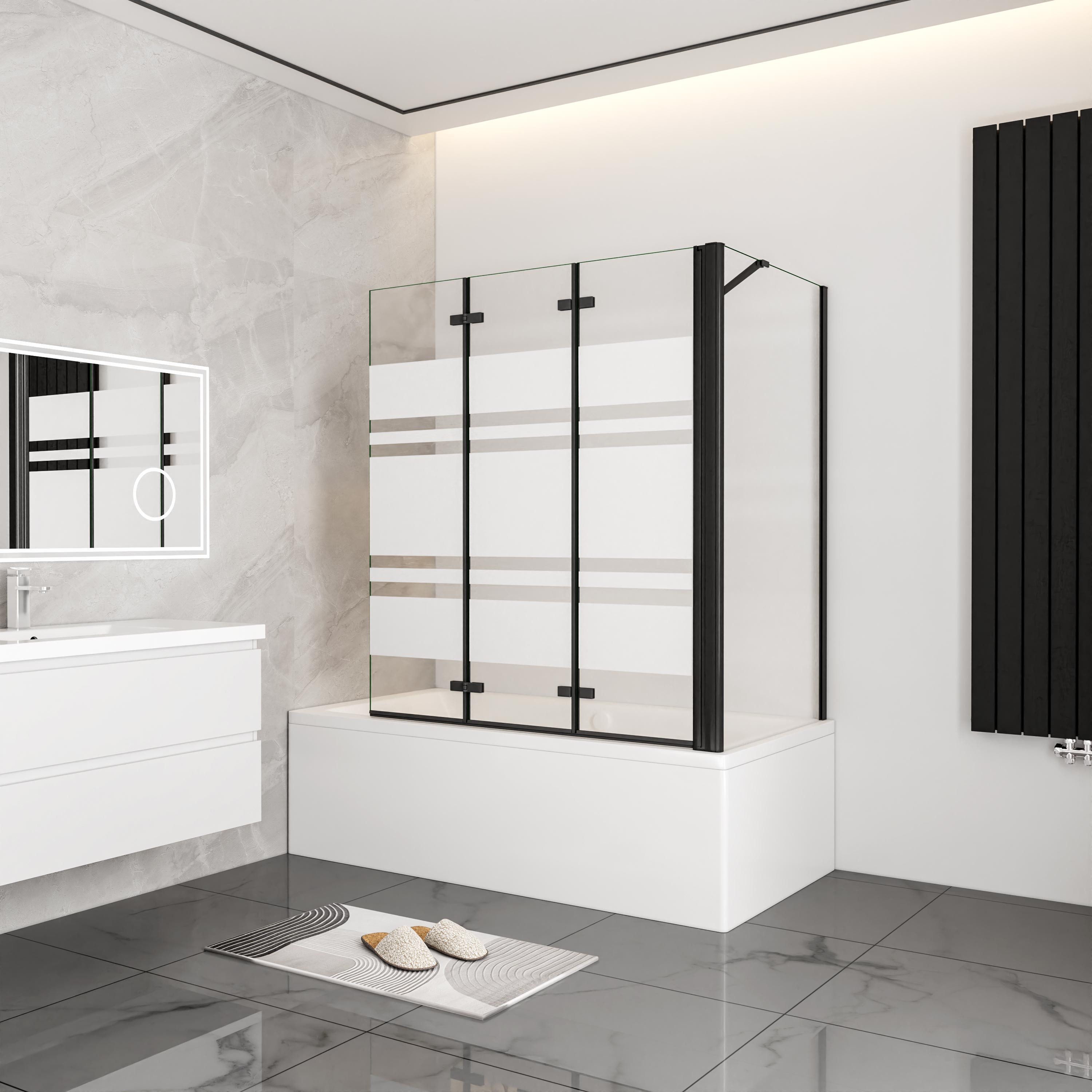 Duschparadies Badewannenfaltwand 140cm 6mm Duschabtrennung Faltwand mit Seitenwand Duschwand, Sicherheitsglas