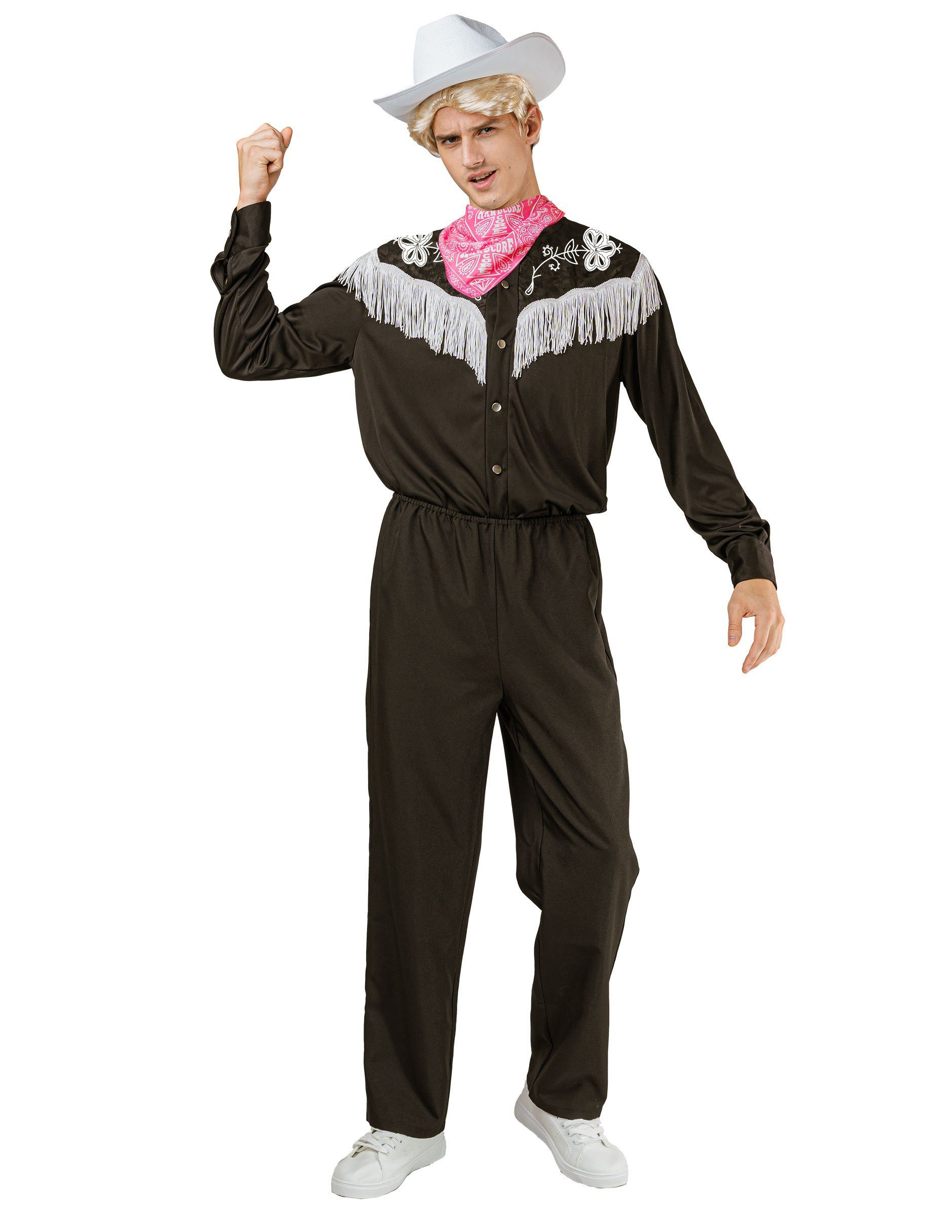 JADEO Kostüm Cowboy Kostüm für Herren Schwarz mit weißem Hut günstig online kaufen