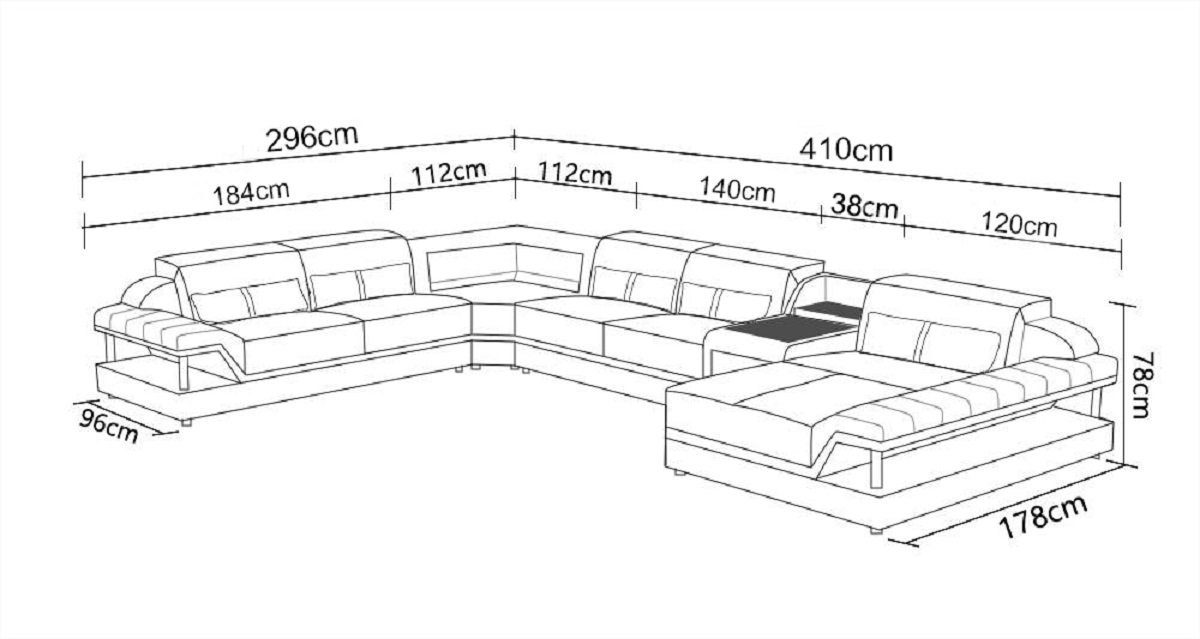 in Schwarz/Weiß Couch U-Form Ecksofa Wohnlandschaft Ecke Made Designer Ecksofa Sofa, Polster Europe JVmoebel