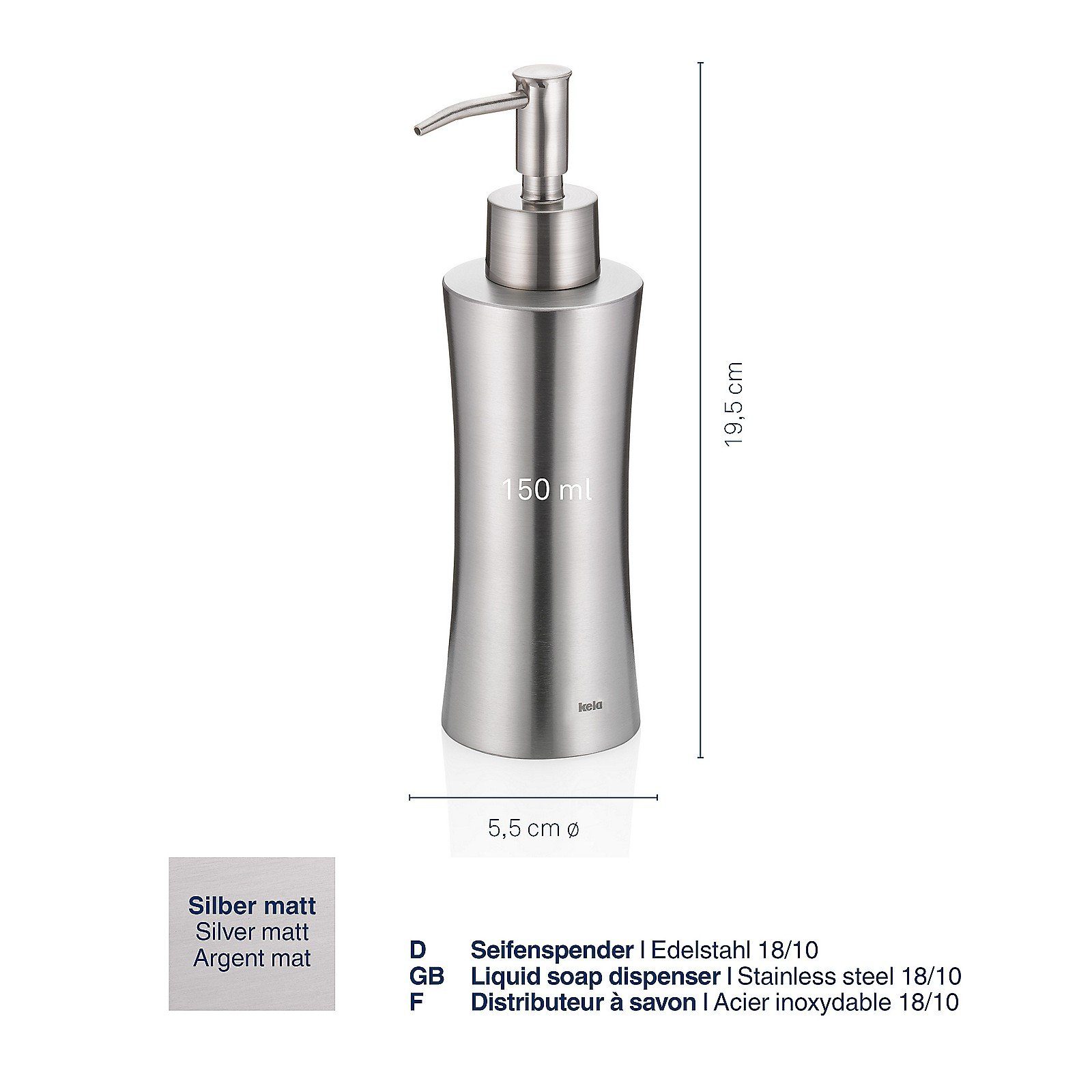 kela Seifenspender Elegance, matt, 150 ml, leicht zu befüllen