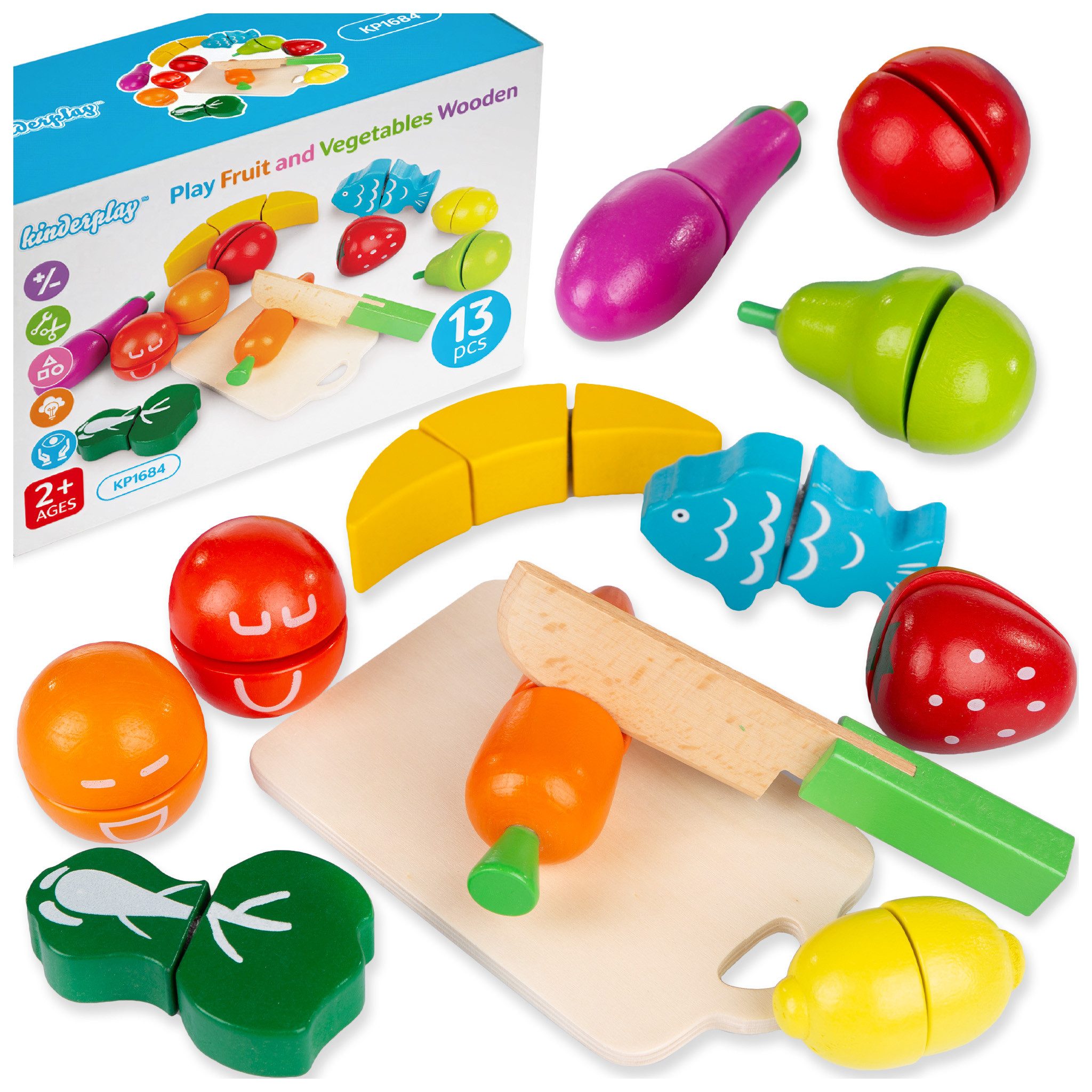 kinderplay Spielküche Holz Schneide Set Obst Gemüse – Lernspaß – Kinderküche Zubehör Holz