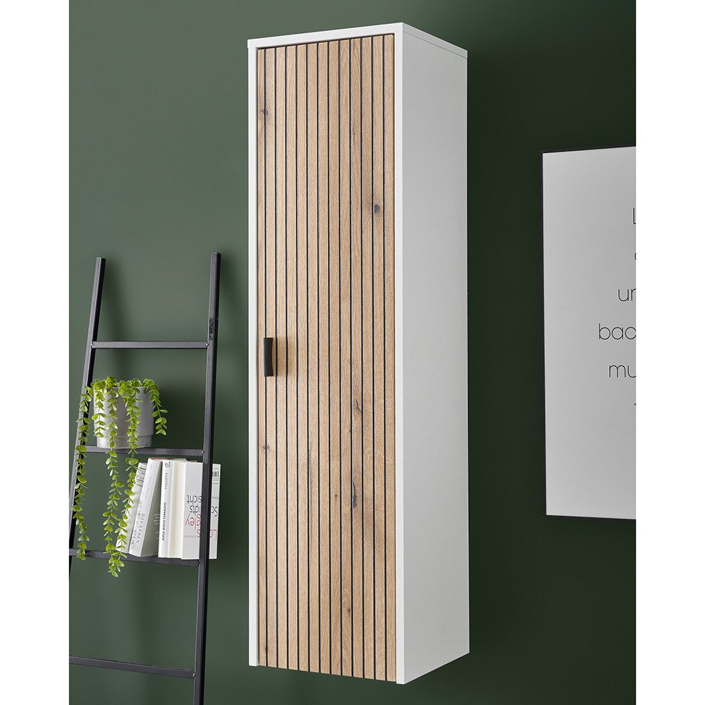 Lomadox Hängeschrank HUNTER-61 weiß matt Eiche Wohnzimmerschrank Wandschrank 32,9x120x30
