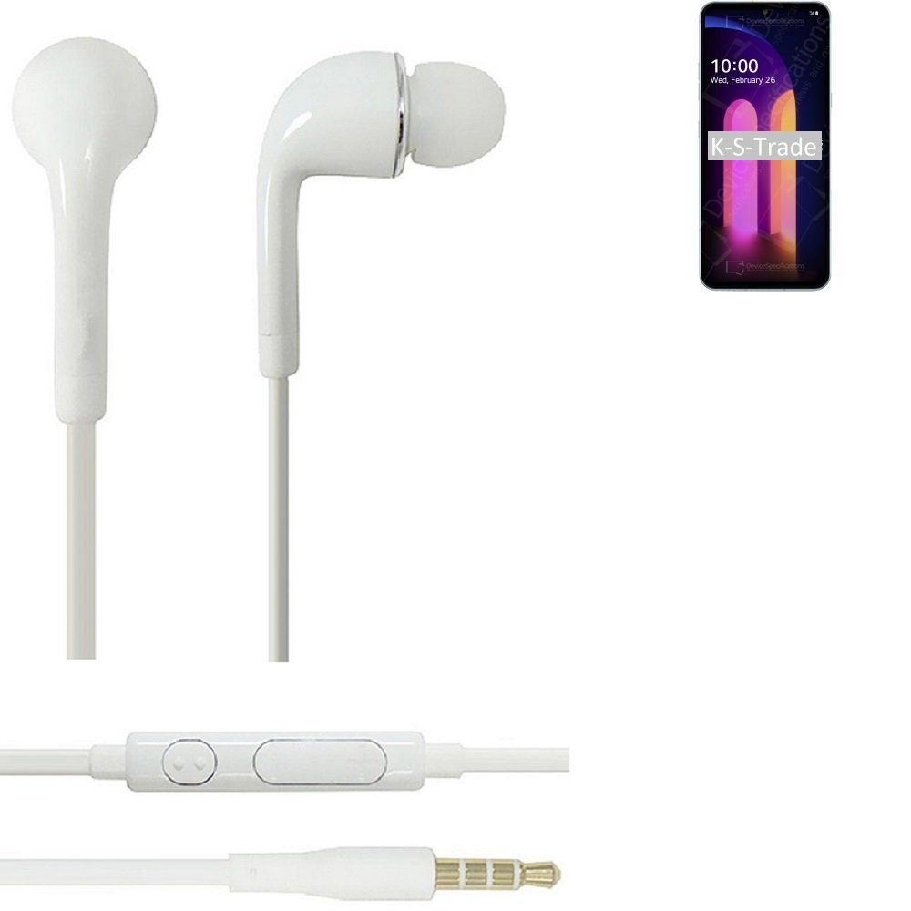 K-S-Trade für LG Electronics V60 ThinQ In-Ear-Kopfhörer (Kopfhörer Headset mit Mikrofon u Lautstärkeregler weiß 3,5mm)