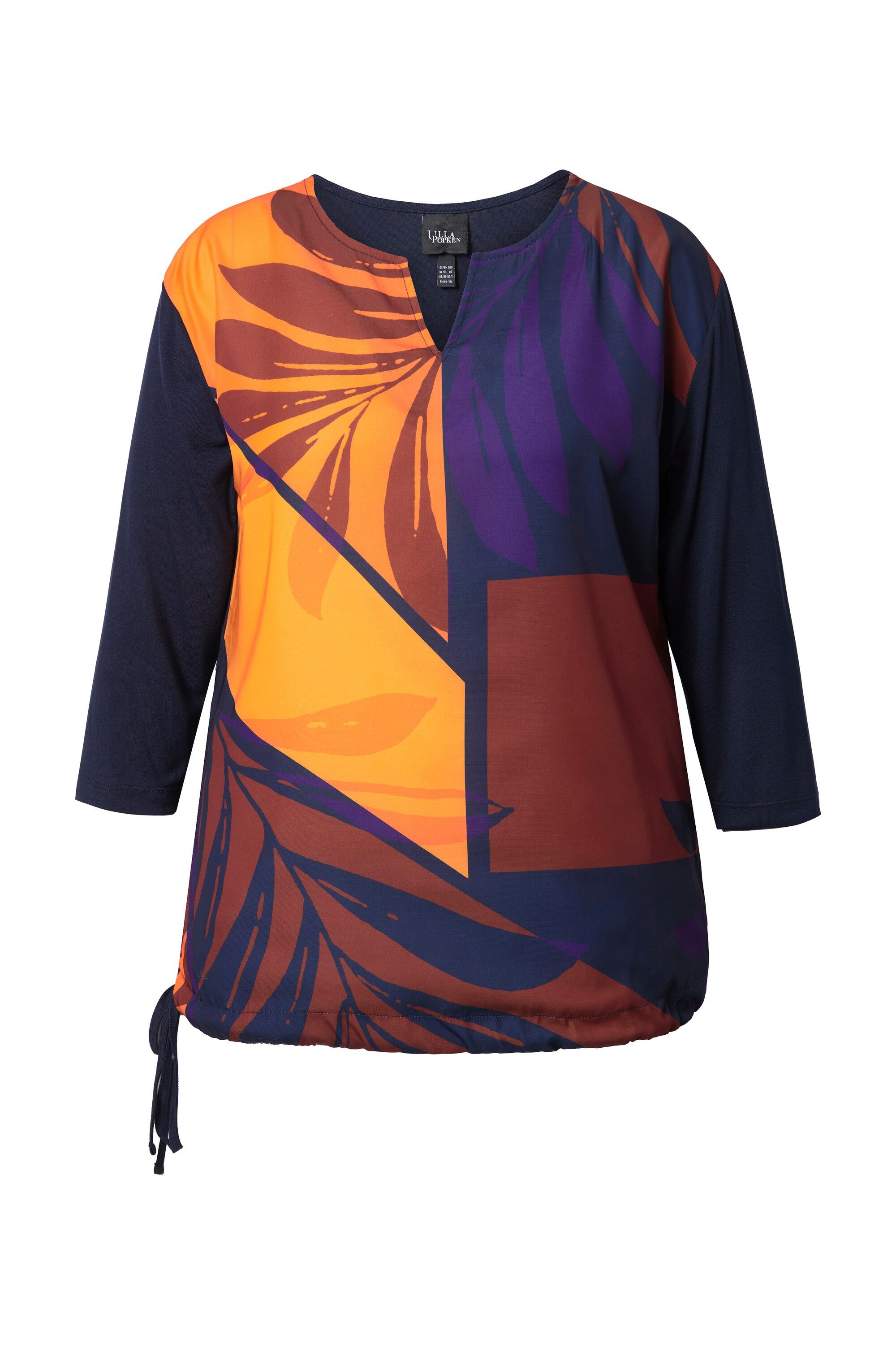 Ulla Popken T-Shirt Shirt Blätter Oversized Tunika-Ausschnitt 3/4-Arm günstig online kaufen