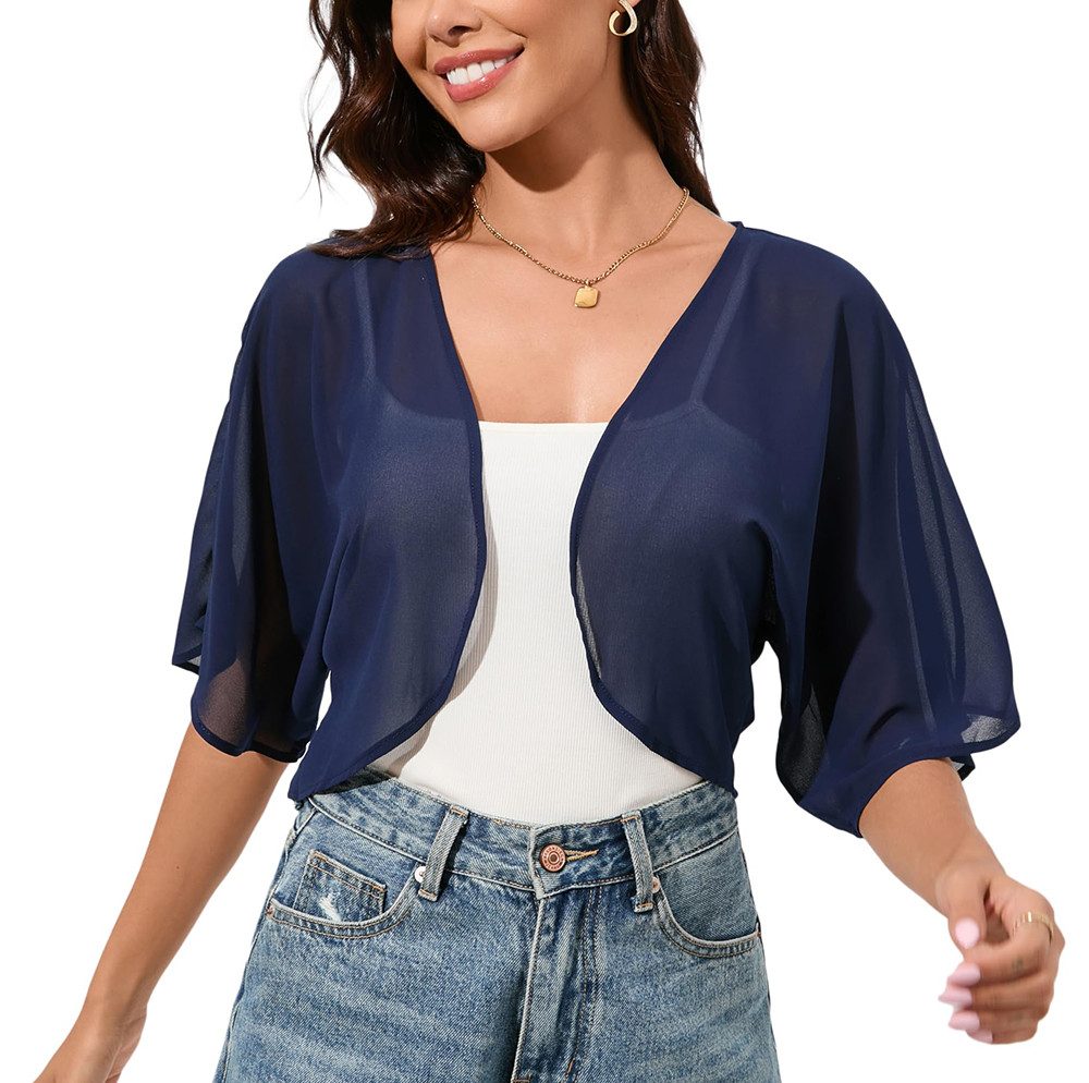 Zaewry Bolero Damen-Bolero aus Chiffon,Fließend,zart,luftig,3/4-Arm, Chiffon Coverup für festliche Anlässe und Hochzeiten,Bolero-Jacke für den Sommer