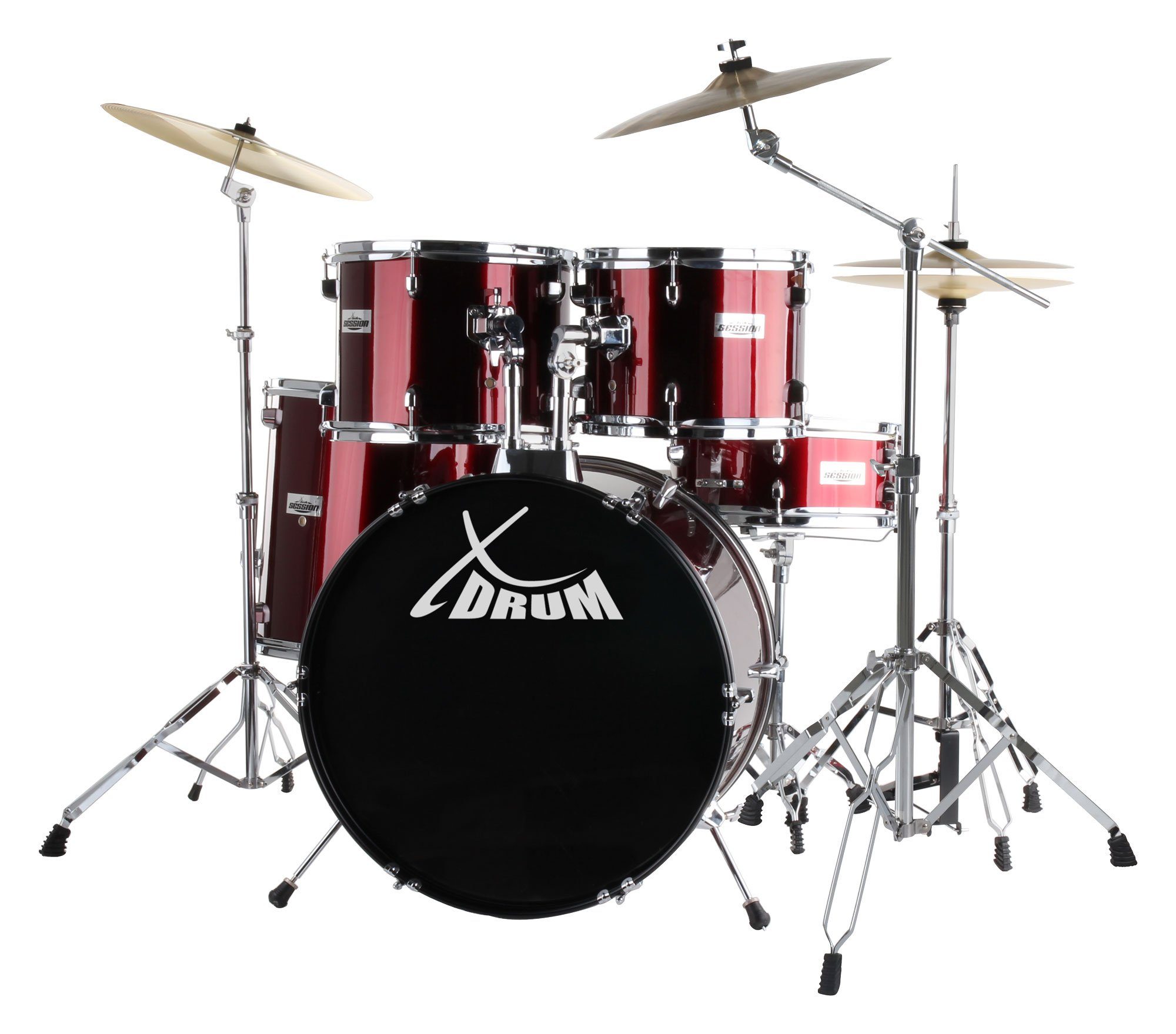 XDrum Schlagzeug Semi 22" Standard,Komplettes Drumset, inkl. Hocker, Drumsticks, Galgenständer & Crash Becken, Kesselgrößen: 22", 12", 13", 16", 14" Snare