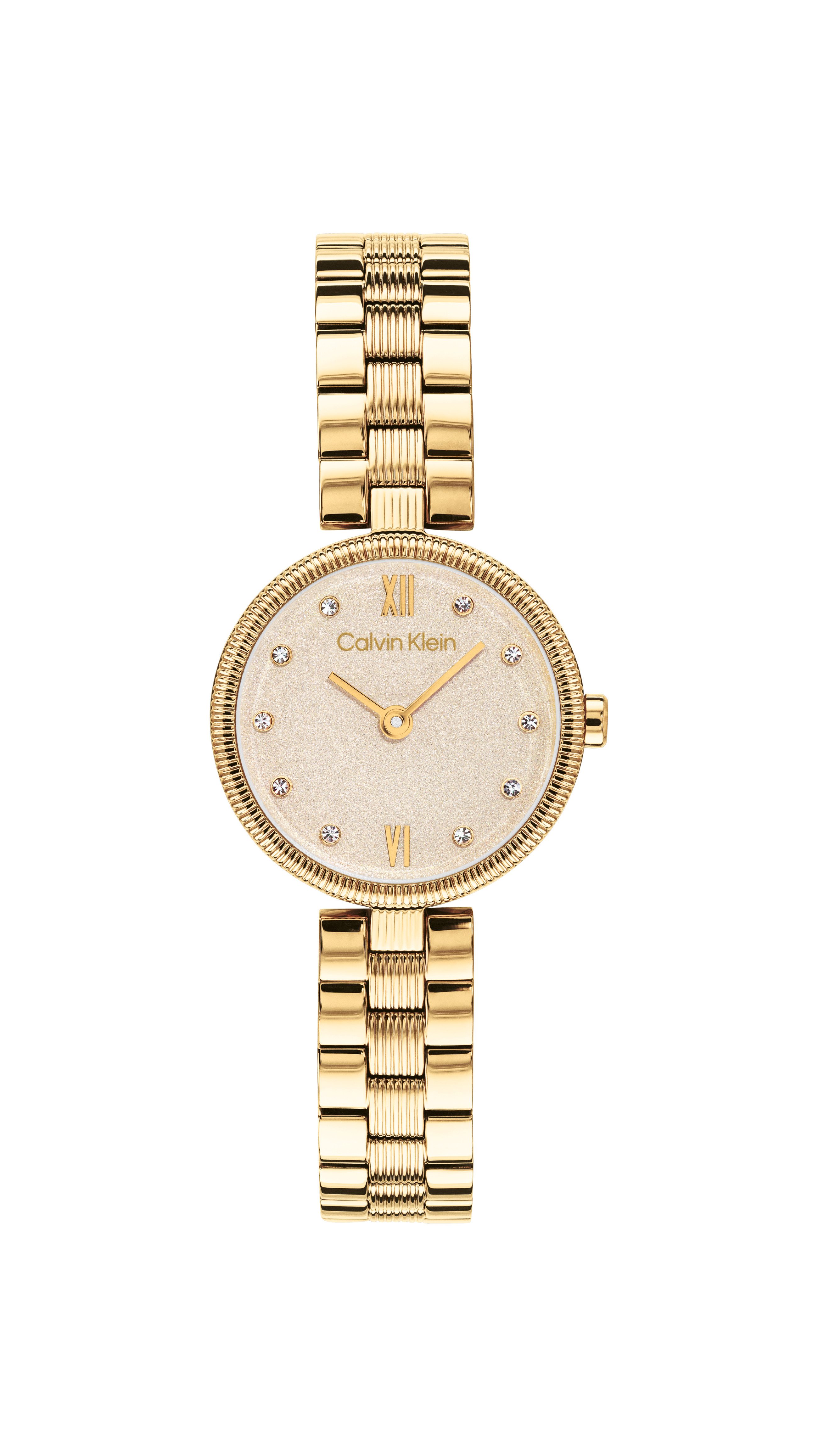 Calvin Klein Quarzuhr GLEAM 25100225, Armbanduhr, Damenuhr, Edelstahlarmband, analog, Glaskristalle