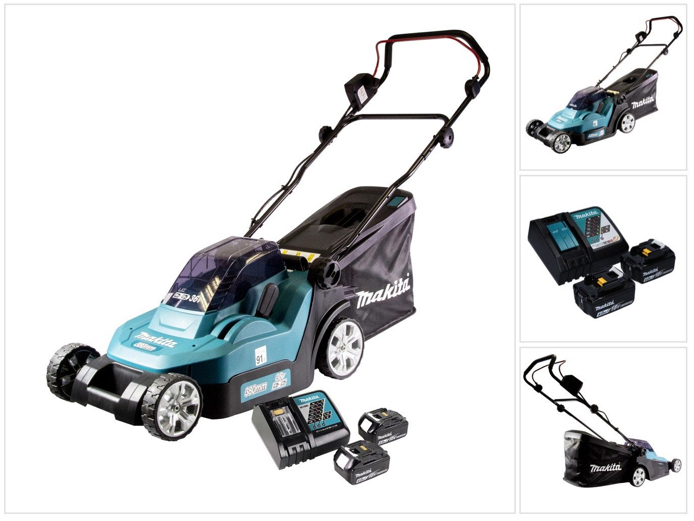 Makita Akkurasenmäher DLM 432 RM2 Akku Rasenmäher 36 V (2x 18 V) 43 cm Brushless + 2x Akk