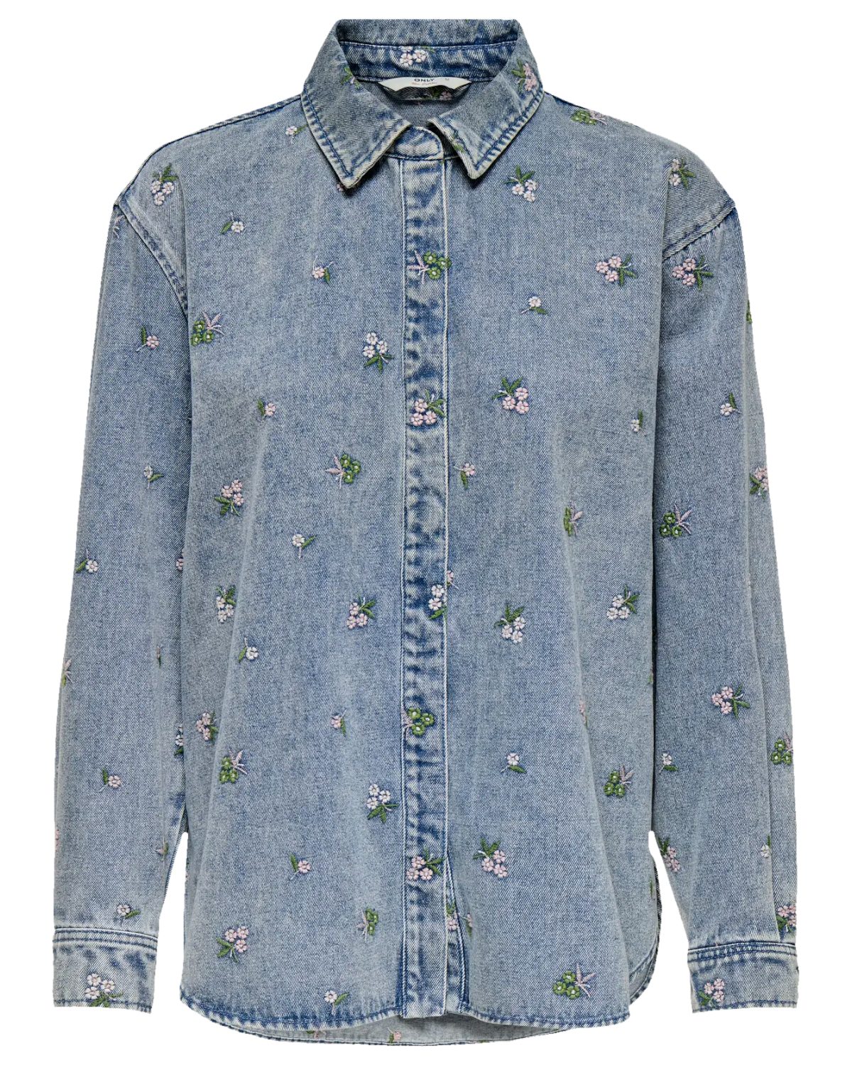 ONLY Jeansbluse Damen Hemdbluse mit floraler Stickerei günstig online kaufen