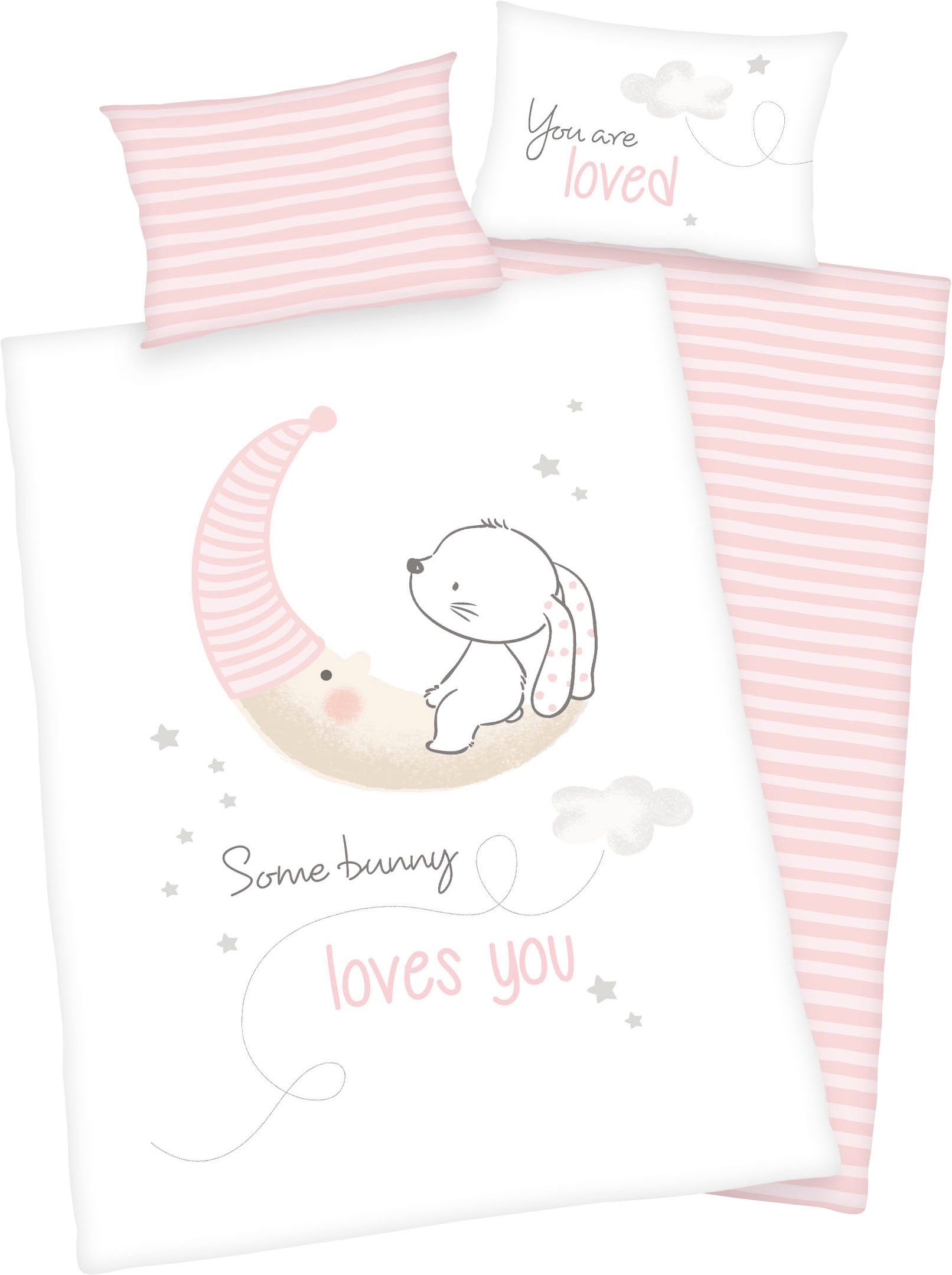 Babybettwäsche Little bunny, Baby Best, Flanell, mit Häschen Motiv und liebevollem Schriftzug