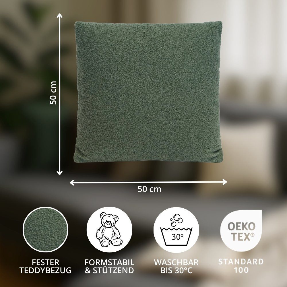REALLaxx Dekokissen Teddy, 50x50cm, Kissenbezug mit Füllung in Sherpa Lamm Wollstoff-Optik