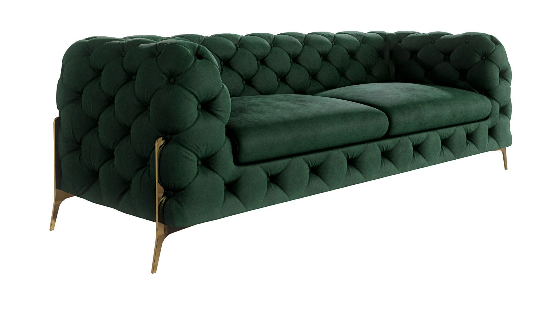 Wellenfederung Metall Sofa mit mit Möbel Chesterfield Füßen, Goldene 3-Sitzer Flasche S-Style Grün Ashley