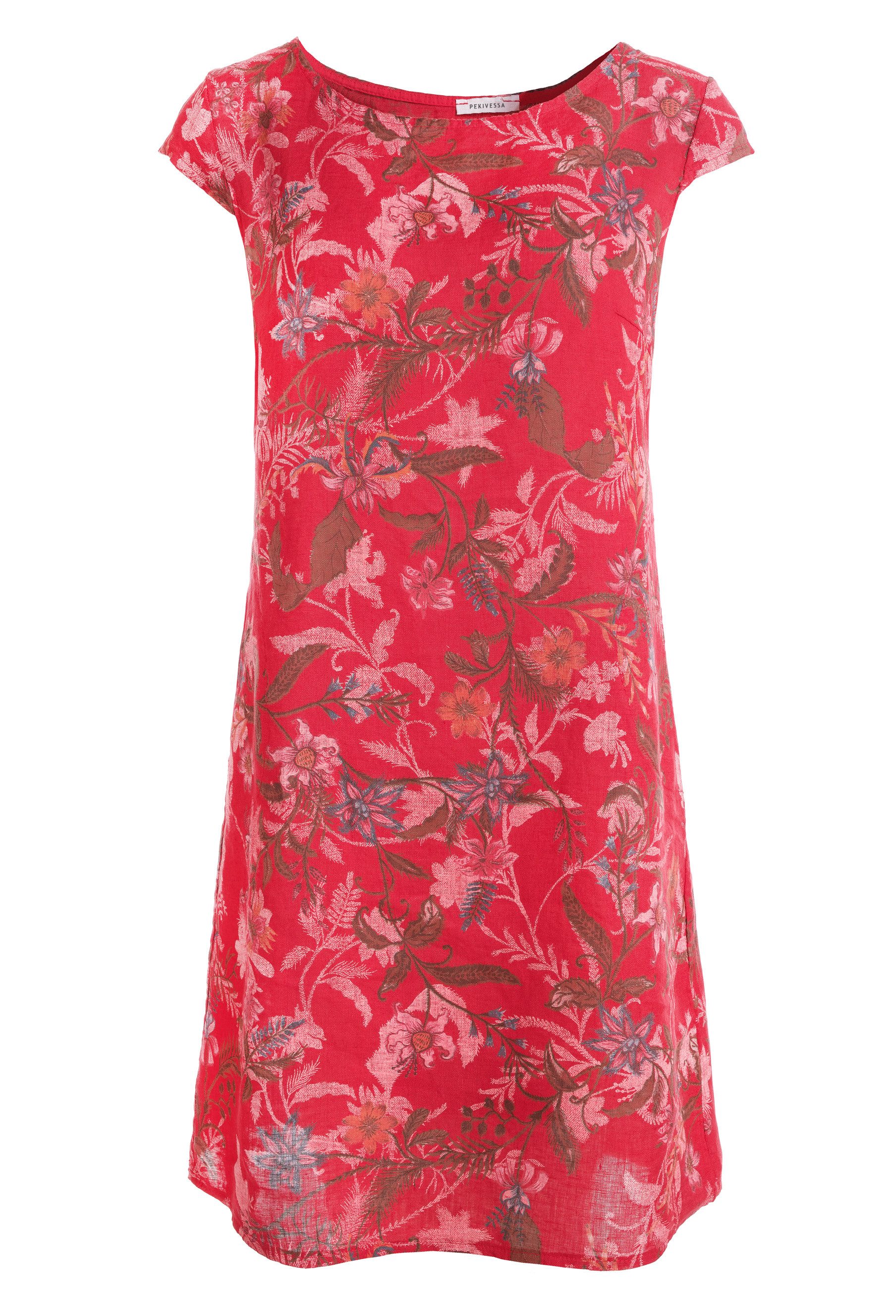 PEKIVESSA Sommerkleid Leinenkleid knielang kurzarm (1-tlg) Leinenstoff mit günstig online kaufen