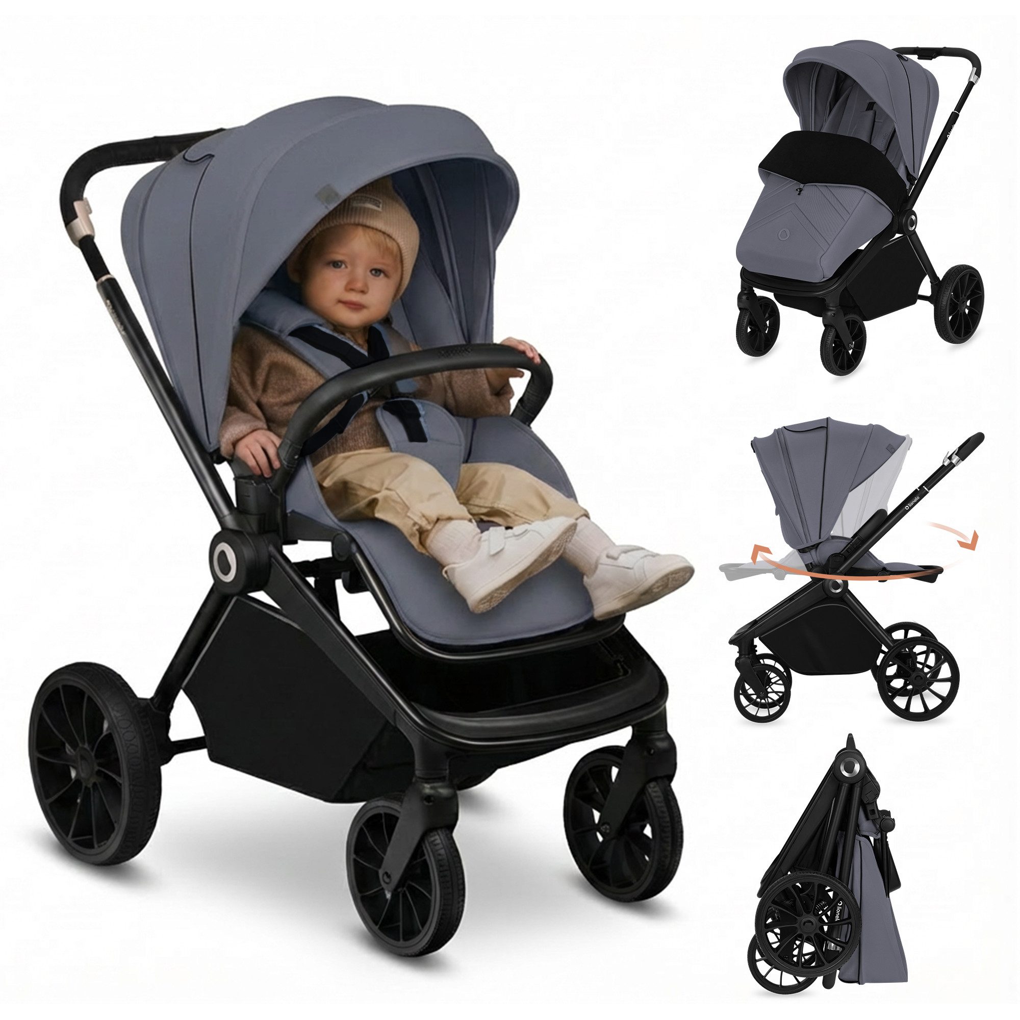 lionelo Kinder-Buggy MIKA PLUS, (Set), XXL-Verdeck/UPF50+/Mit Belüftungssystem