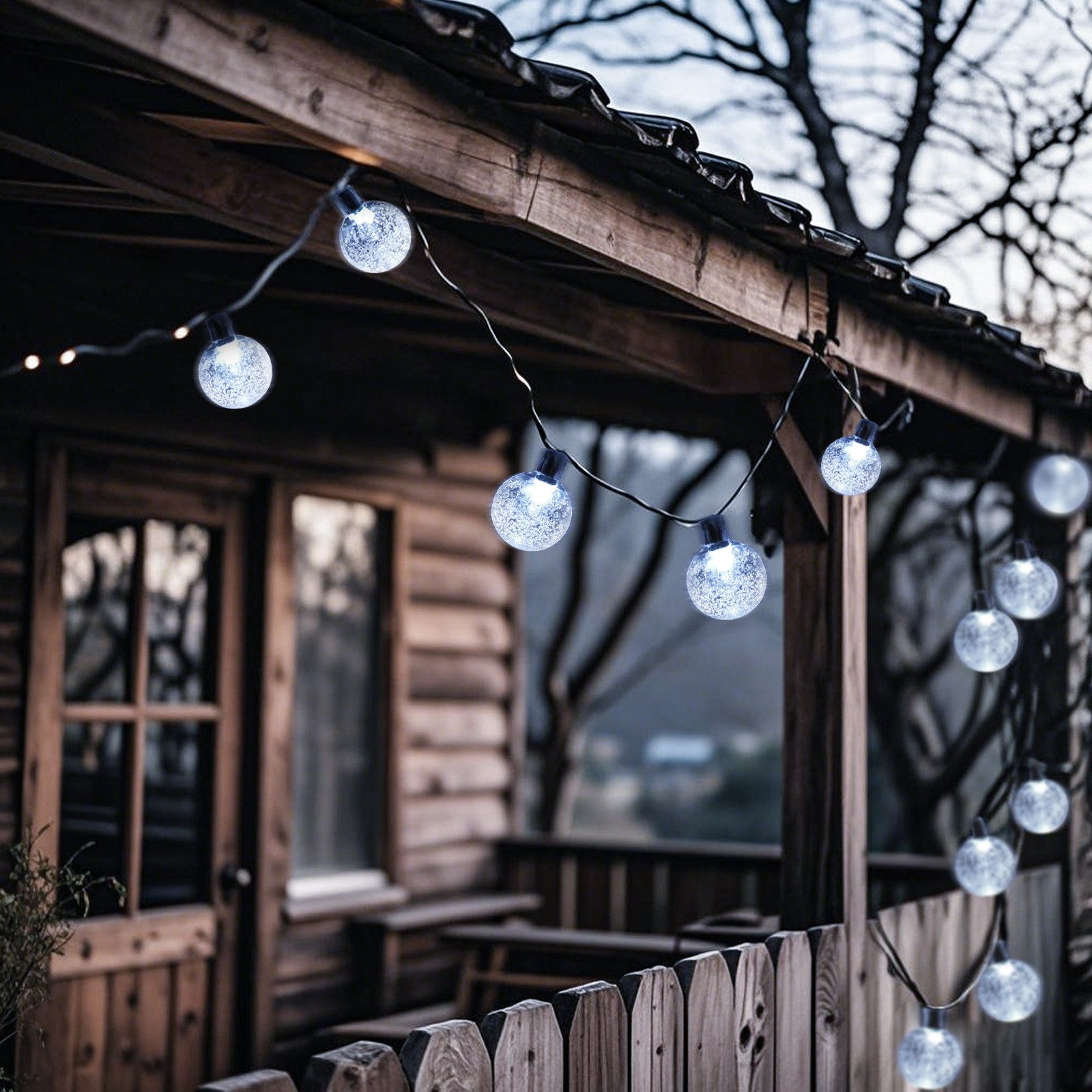 Salcar LED Solarleuchte LED Kugel-Lichterkette Außen Solar Gartenleuchte Weihnachtsdeko, 2-Leuchtmodi, 10m 40LED, Kaltweiß