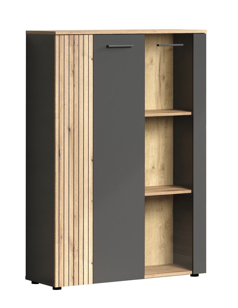 trendteam Vitrine Highboard Esteban, Anthrazit / Coast Evoke Oak ohne Beleuchtung (no-Set)