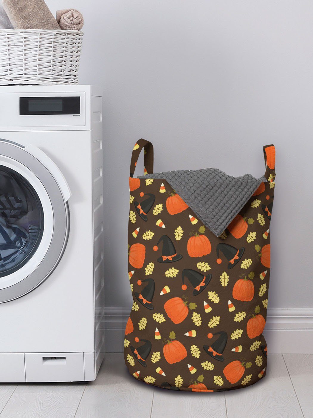 Abakuhaus Wäschesäckchen Wäschekorb für Waschsalons, Griffen Saisonkunstwerk Kürbisse mit Herbst Kordelzugverschluss
