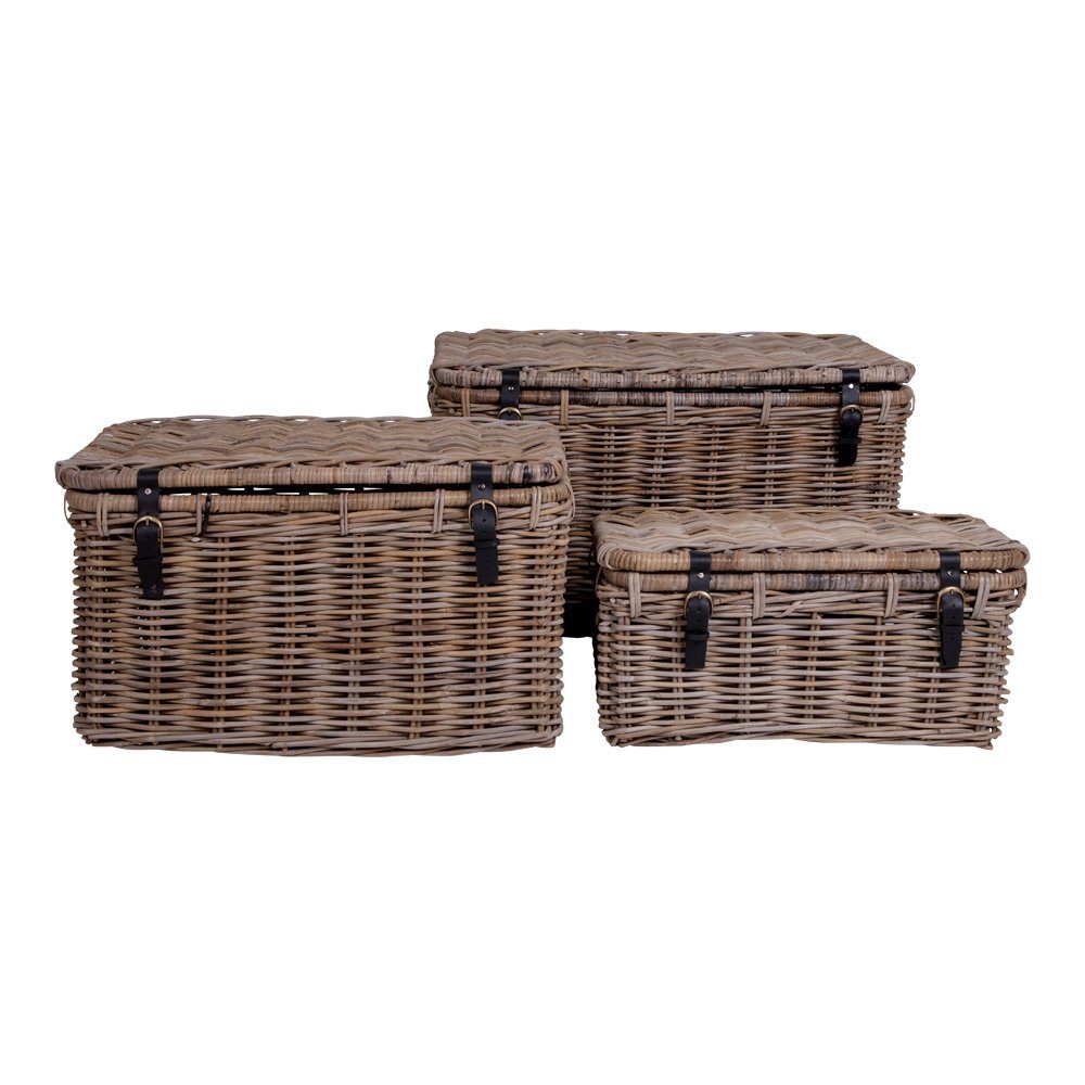 Truhe 3 tlg.Truhen-Set KOPED Kubu-Rattan + Ledergriffen