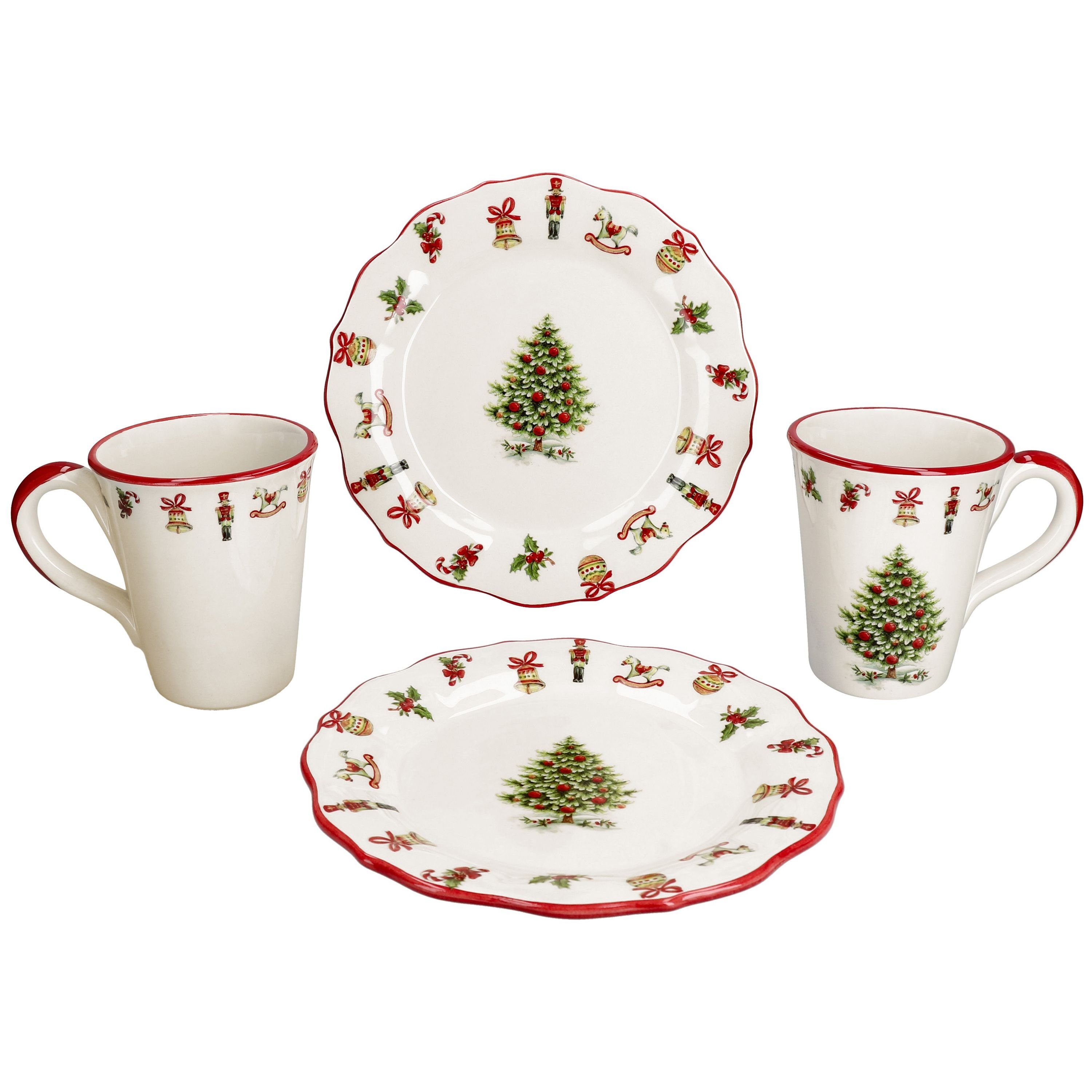Frühstücks-Geschirrset Maestro Natale 4tlg Frühstücksset Keramik 2 Pers Teller Weihnachten