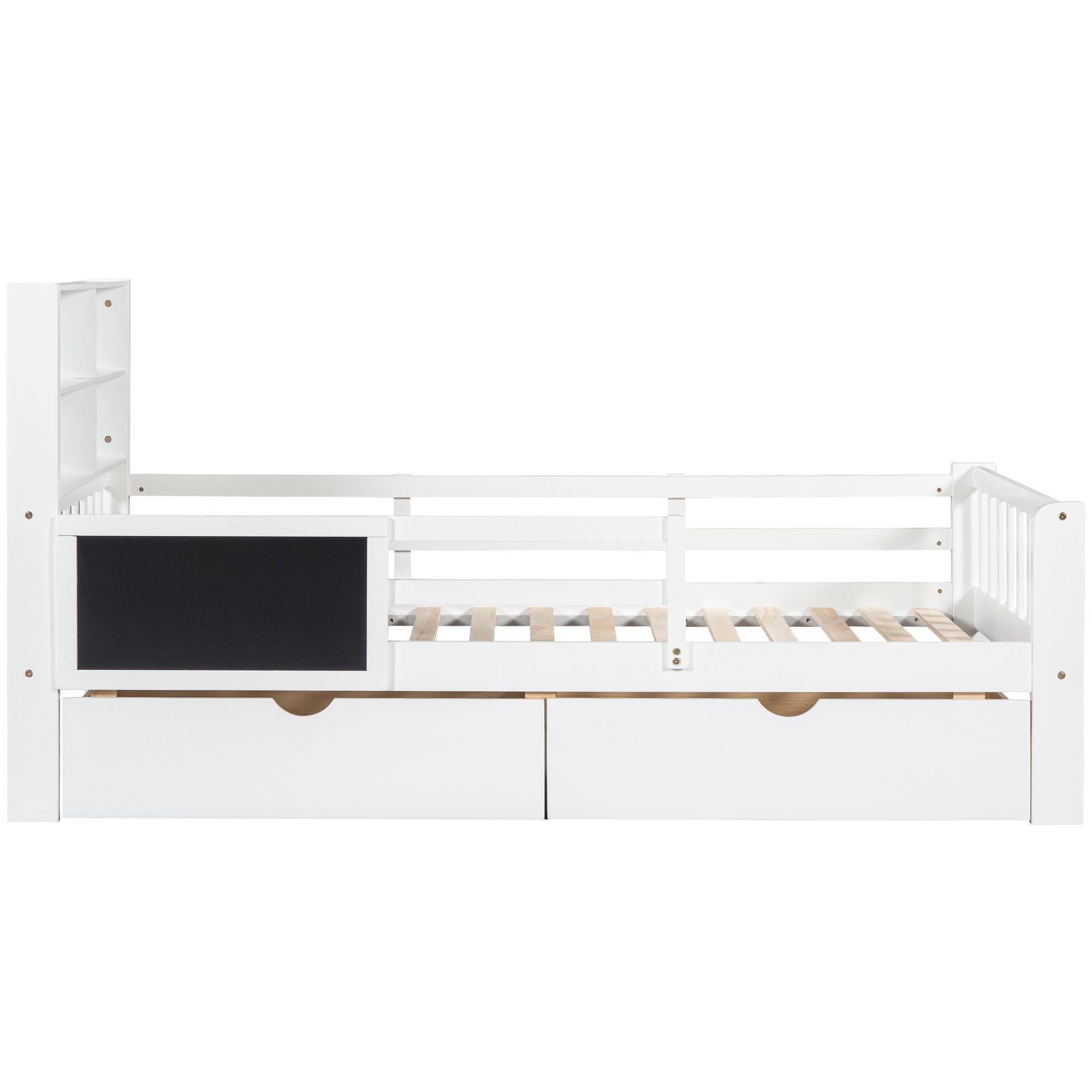 Odikalo Kinderbett Stauraum Kopfteil Kasten Multifunktion Schubladen Tafel weiß 90x200